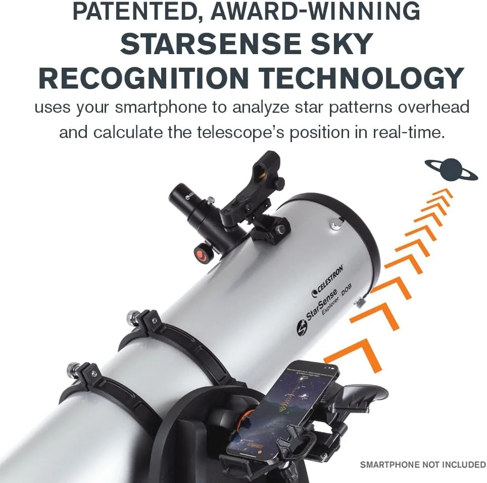 تلسکوپ رومیزه 150 میلی‌متری دابسونی Celestron 22482 StarSense Explorer با اپلیکیشن تلفن هوشمند و اپلیکیشن StarSense برای کمک به یافتن سحابی‌ها، سیارات و موارد دیگر – سازگاری با آیفون/اندروید