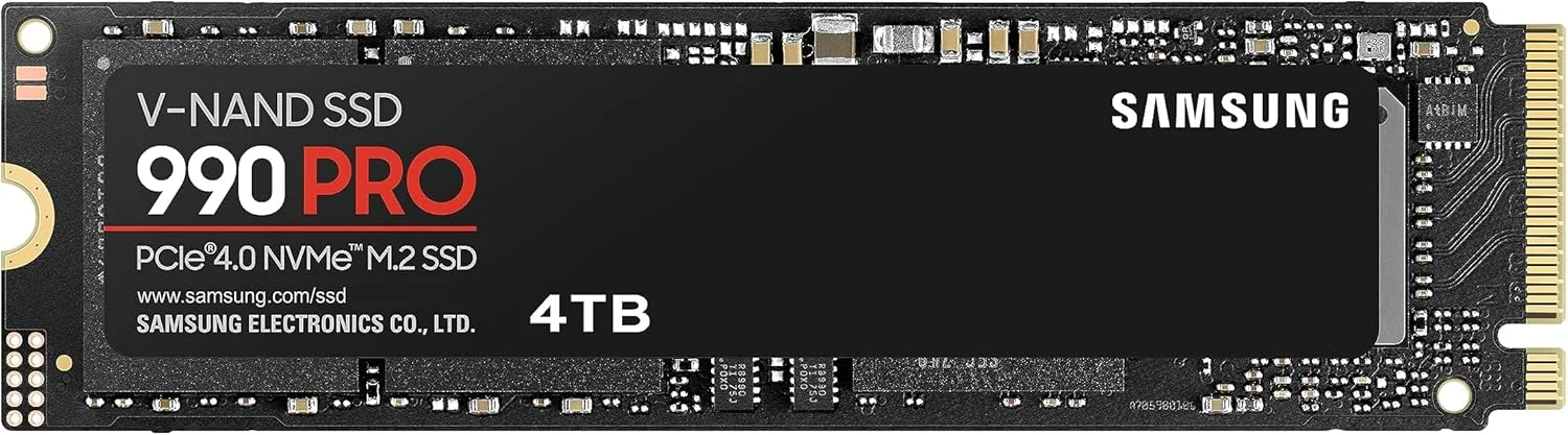 حافظه اس اس دی سامسونگ 990 PRO NVMe M.2، ظرفیت 4 ترابایت، PCIe 4.0، سرعت خواندن 7450 مگابایت بر ثانیه، سرعت نوشتن 6900 مگابایت بر ثانیه، اس اس دی داخلی، برای بازی و ویرایش ویدیو، مدل MZ-V9P4T0BW