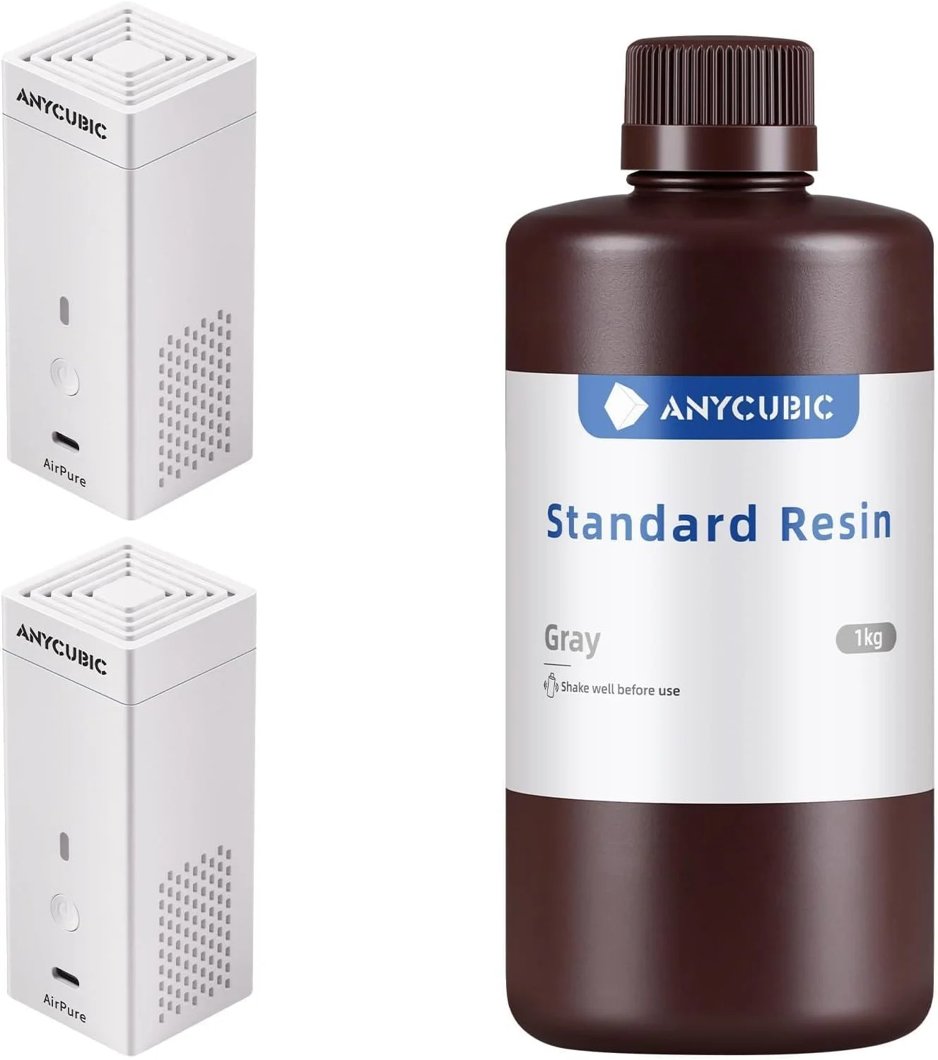 رزین استاندارد ارتقا یافته پرینتر سه بعدی ANYCUBIC خاکستری 1 کیلوگرم و مینی تصفیه کننده لوازم جانبی پرینتر سه بعدی