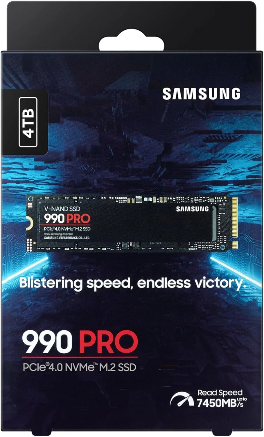 حافظه اس اس دی سامسونگ 990 PRO NVMe M.2، ظرفیت 4 ترابایت، PCIe 4.0، سرعت خواندن 7450 مگابایت بر ثانیه، سرعت نوشتن 6900 مگابایت بر ثانیه، اس اس دی داخلی، برای بازی و ویرایش ویدیو، مدل MZ-V9P4T0BW