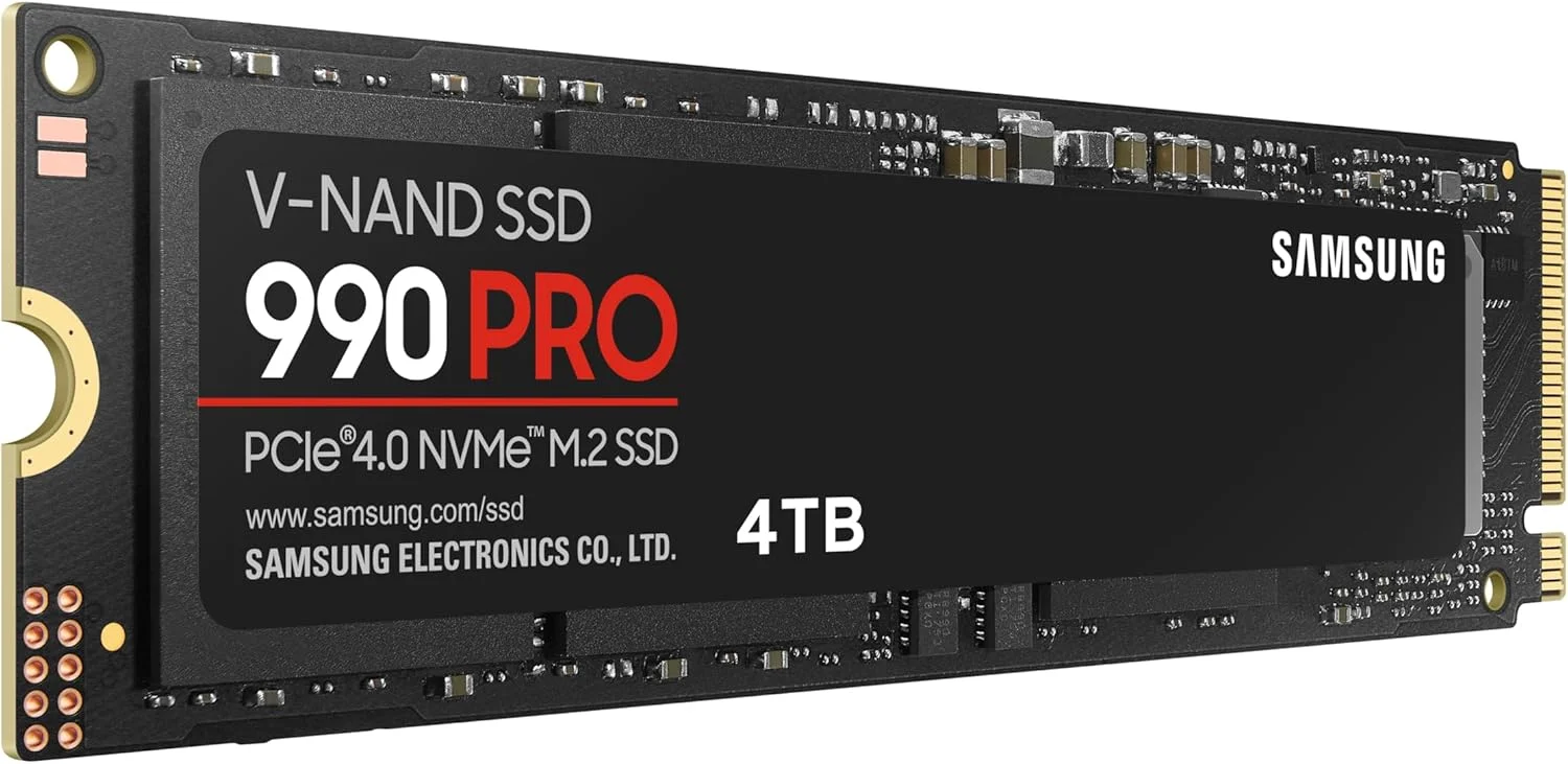 حافظه اس اس دی سامسونگ 990 PRO NVMe M.2، ظرفیت 4 ترابایت، PCIe 4.0، سرعت خواندن 7450 مگابایت بر ثانیه، سرعت نوشتن 6900 مگابایت بر ثانیه، اس اس دی داخلی، برای بازی و ویرایش ویدیو، مدل MZ-V9P4T0BW