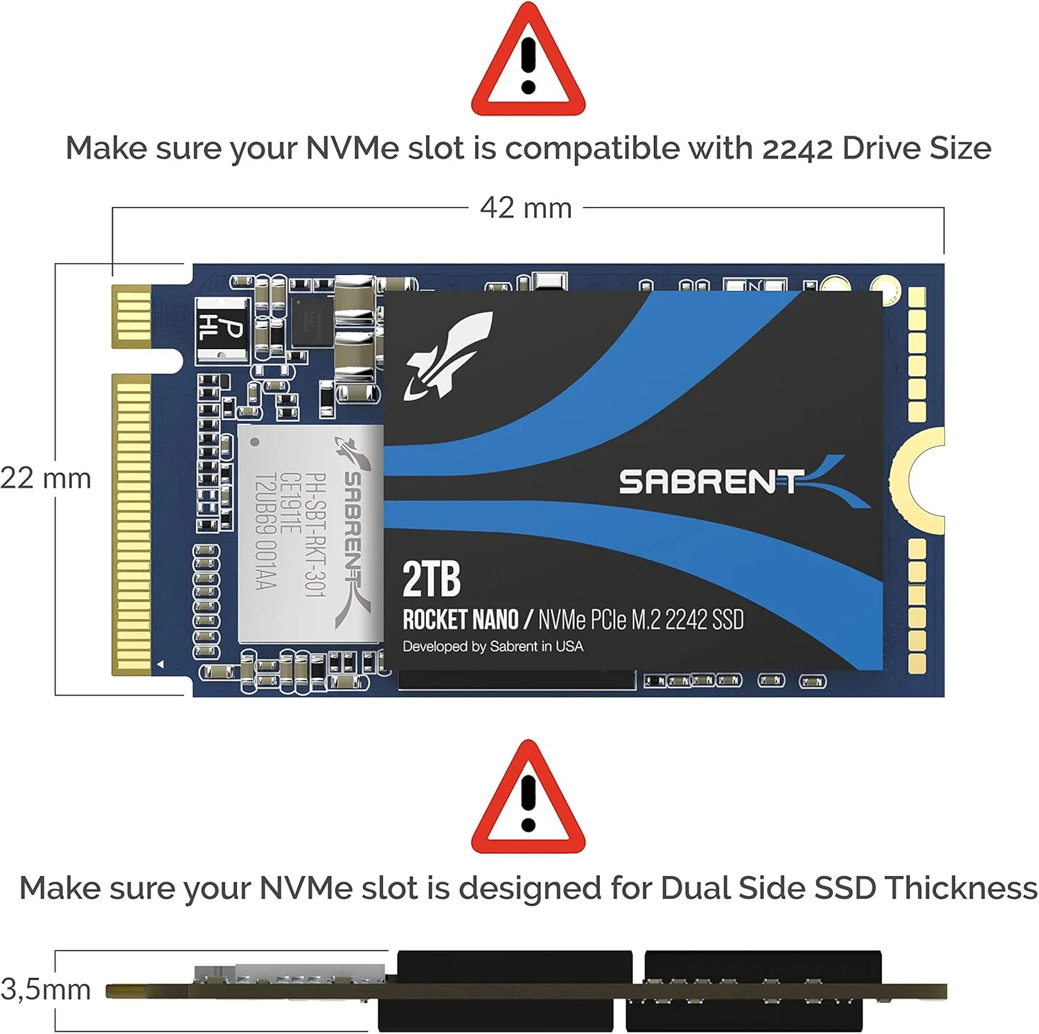 اس اس دی 2 ترابایتی Sabrent Rocket NVMe PCIe M.2 2242 بدون DRAM کم مصرف داخلی با عملکرد بالا (SB-1342-2TB)