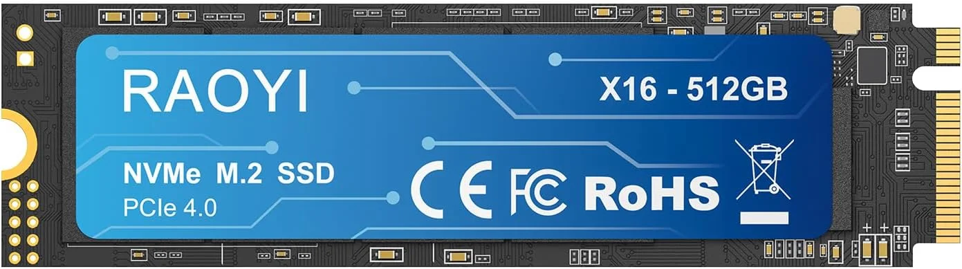 درایو حالت جامد داخلی RAOYI 512GB NVMe M.2 2280 PCIe Gen4x4 SSD، تا 5000 مگابایت بر ثانیه، پیکربندی حافظه کش SLC، توسعه حافظه و ذخیره سازی برای لپ تاپ و کامپیوتر PS5