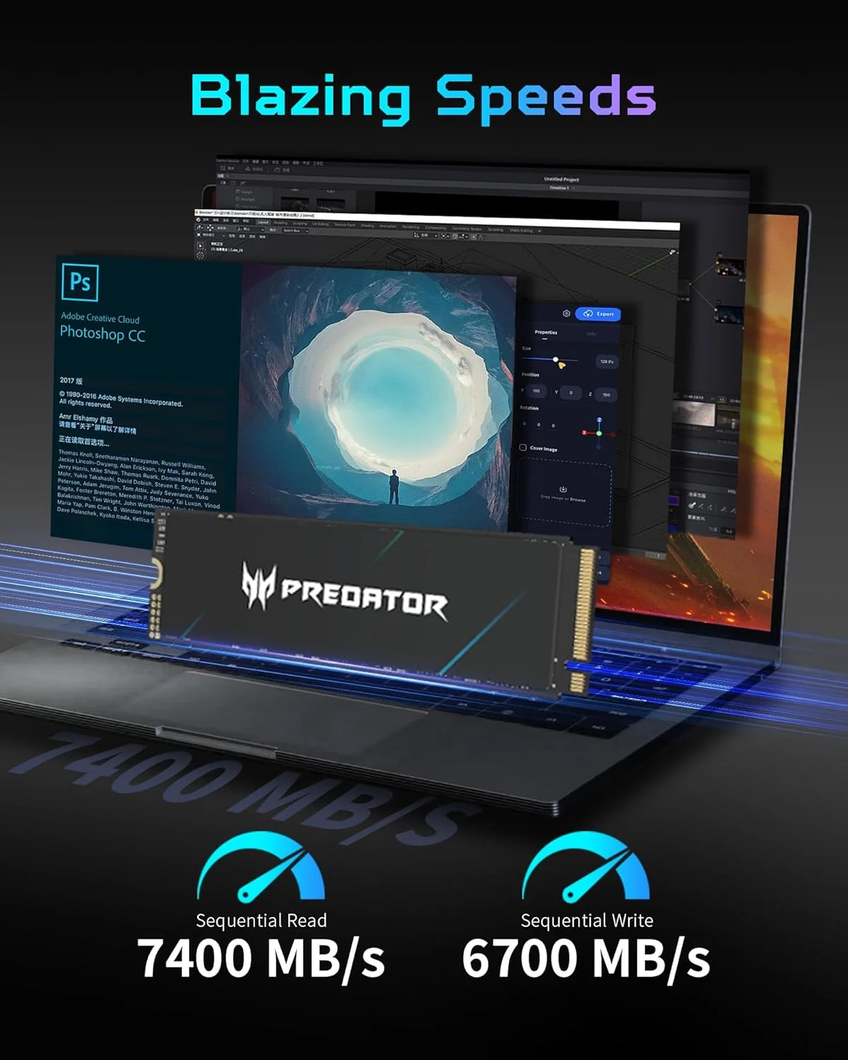 حافظه اس اس دی M.2 مدل Predator GM7000 با ظرفیت 4 ترابایت، کش DRAM، NVMe 1.4 2280 PCIe Gen4×4 سرعت فوق العاده بالا (حداکثر خواندن: 7400 مگابایت بر ثانیه، حداکثر نوشتن: 6700 مگابایت بر ثانیه) 3D NAND TLC حافظه اس اس دی داخلی سازگار با PS5 Pro - BL.9BWWR.107