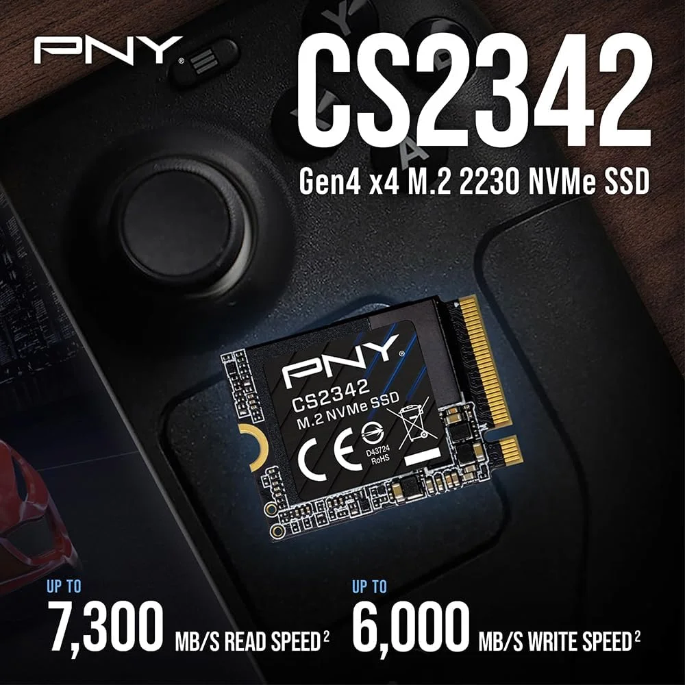 PNY CS2342 1TB Gen4 PCIe NVMe M.2 2230 3D NAND SSD – سرعت خواندن/نوشتن تا 7,300/6,000 مگابایت بر ثانیه – ارتقاء برای کامپیوتر/لپ تاپ/گیمینگ – ایده آل برای Steam Deck، ASUS ROG Ally، MSI Claw – درایو حالت جامد داخلی M230CS2342-1TB-TB
