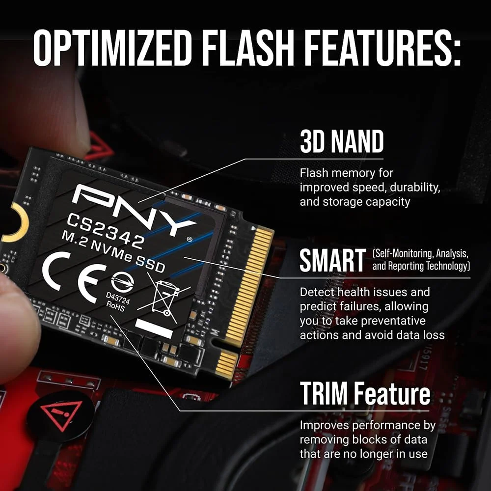 PNY CS2342 1TB Gen4 PCIe NVMe M.2 2230 3D NAND SSD – سرعت خواندن/نوشتن تا 7,300/6,000 مگابایت بر ثانیه – ارتقاء برای کامپیوتر/لپ تاپ/گیمینگ – ایده آل برای Steam Deck، ASUS ROG Ally، MSI Claw – درایو حالت جامد داخلی M230CS2342-1TB-TB