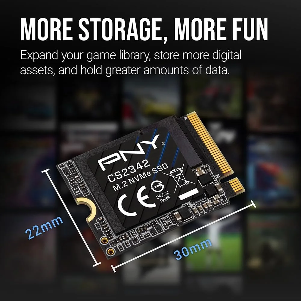 PNY CS2342 1TB Gen4 PCIe NVMe M.2 2230 3D NAND SSD – سرعت خواندن/نوشتن تا 7,300/6,000 مگابایت بر ثانیه – ارتقاء برای کامپیوتر/لپ تاپ/گیمینگ – ایده آل برای Steam Deck، ASUS ROG Ally، MSI Claw – درایو حالت جامد داخلی M230CS2342-1TB-TB