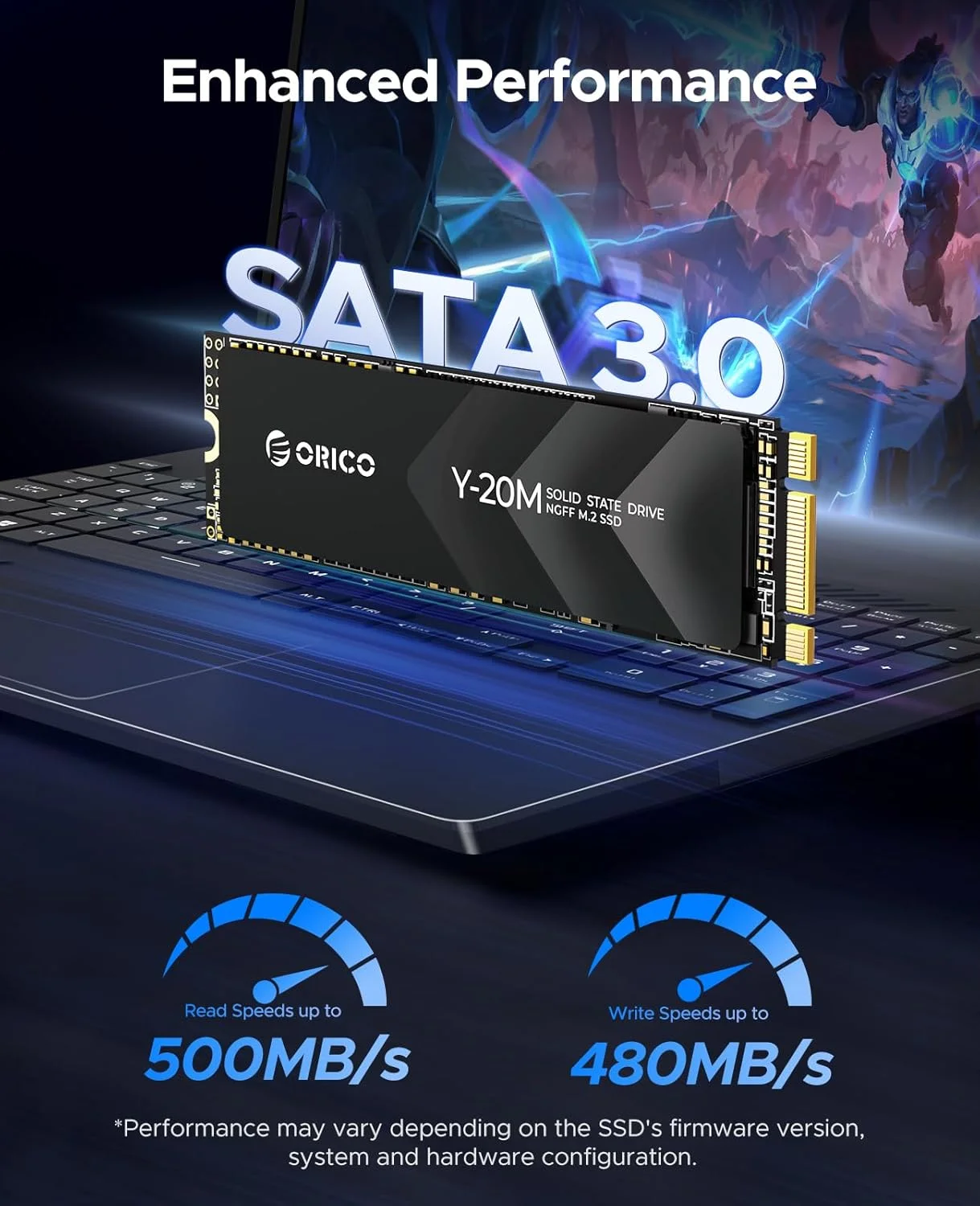 ORICO Y20M M.2 SATA SSD، 2 ترابایت حافظه اس اس دی داخلی SATA M.2 2280 SATA III 6.0Gb/s حداکثر سرعت خواندن: 500MB/s (خواندن: 500MB/s، نوشتن: 480MB/s) 3D NAND