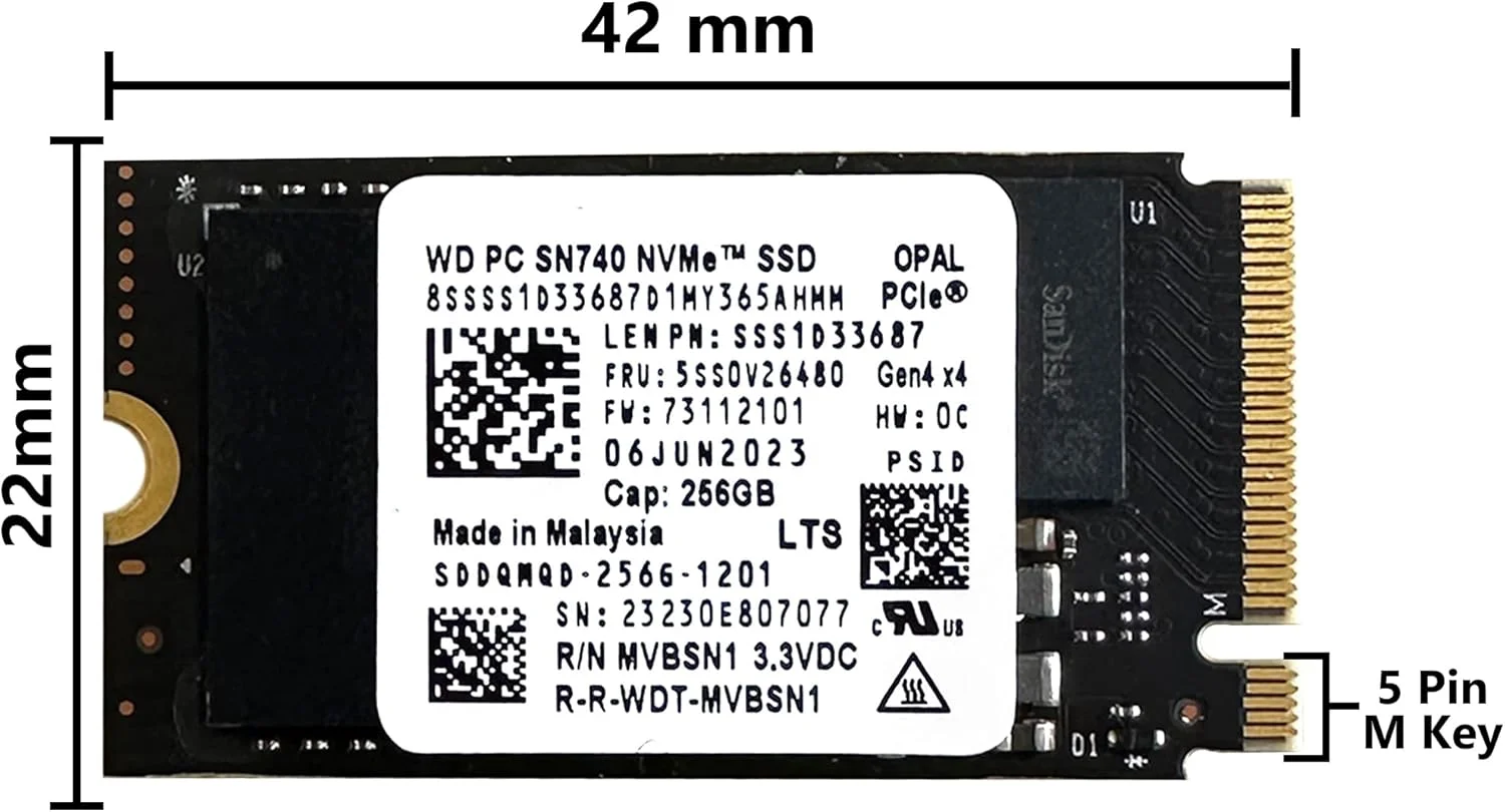 درایو حالت جامد داخلی 256 گیگابایتی OEM WD SN740 M.2 PCI-e NVME SSD، فرم فاکتور 42 میلی متری 2242، کلید M