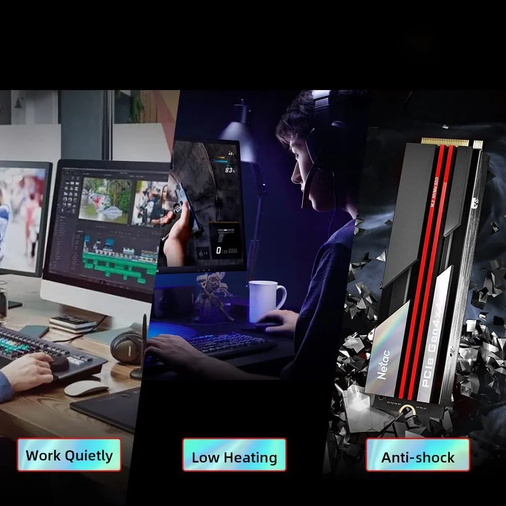 درایو حالت جامد داخلی Netac NV7000 PCIe 4.0 NVMe SSD M.2 2280 با ظرفیت 1 ترابایت و هیت سینک، سرعت کشینگ SLC تا 7000 مگابایت بر ثانیه، عملکرد بالا برای رایانه های شخصی، سازگار با PS5، نصب آسان