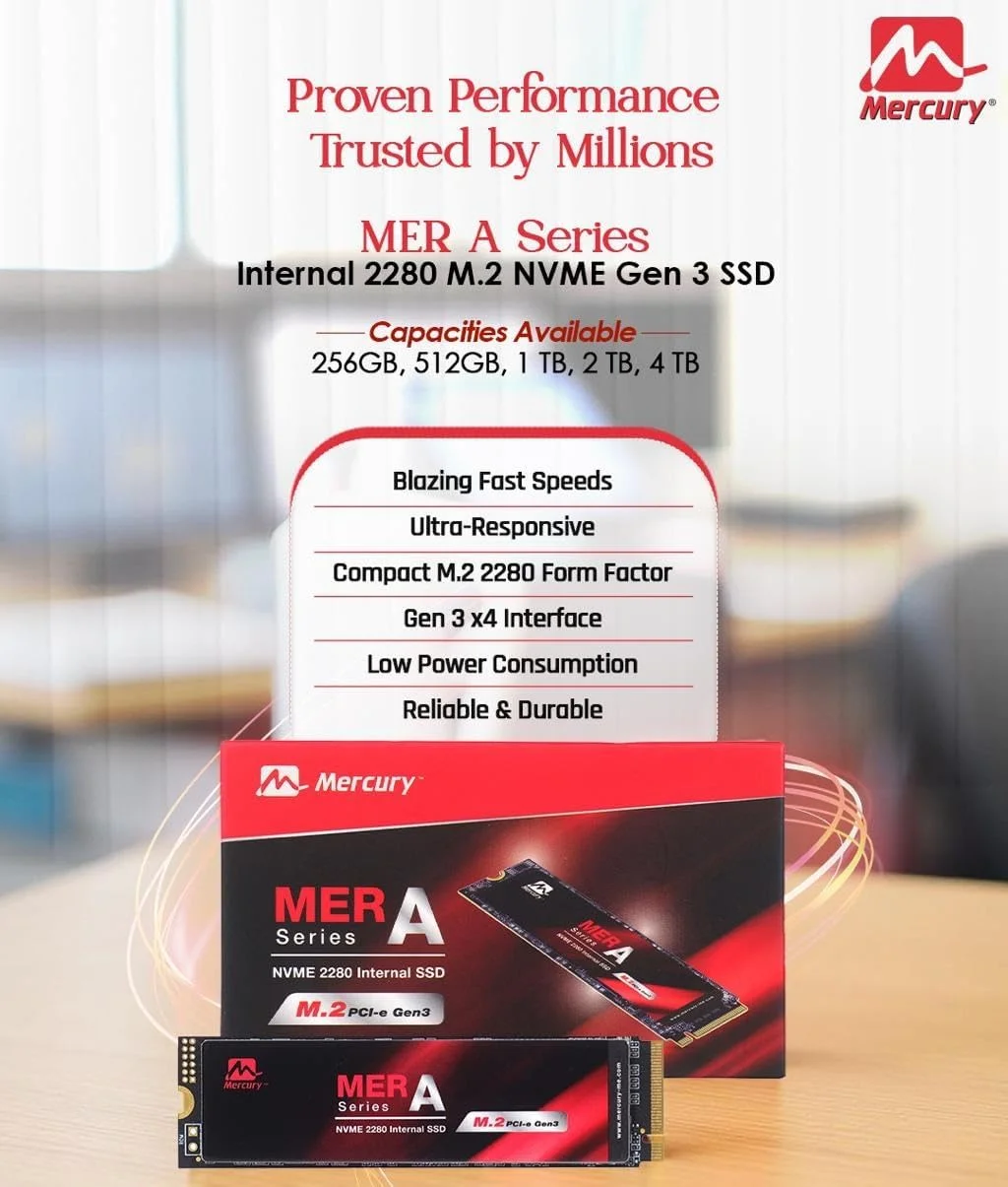 حافظه اس اس دی M.2 NVMe مرکوری سری MERA، PCIe Gen3 x4، 2280، سرعت خواندن 3400 مگابایت بر ثانیه، سرعت نوشتن 3100 مگابایت بر ثانیه (1 ترابایت)