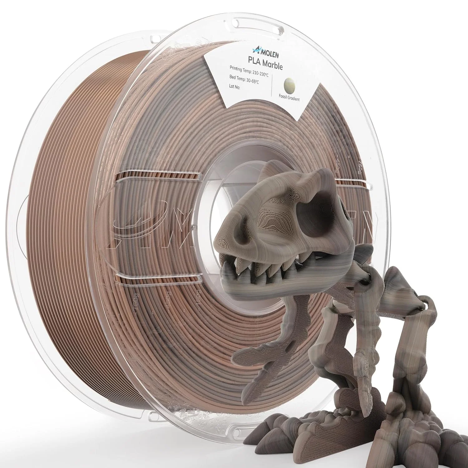 فیلامنت PLA آمولن طرح سنگواره گرادیانی، فیلامنت پرینتر سه بعدی PLA با قطر 1.75 میلی متر، دقت ابعادی ＋/－ 0.02 میلی متر، 1 کیلوگرم (2.2 پوند)، قرقره چاپ با روکش مات