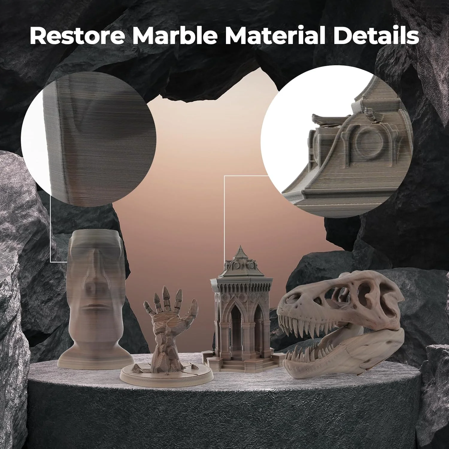 فیلامنت PLA آمولن طرح سنگواره گرادیانی، فیلامنت پرینتر سه بعدی PLA با قطر 1.75 میلی متر، دقت ابعادی ＋/－ 0.02 میلی متر، 1 کیلوگرم (2.2 پوند)، قرقره چاپ با روکش مات