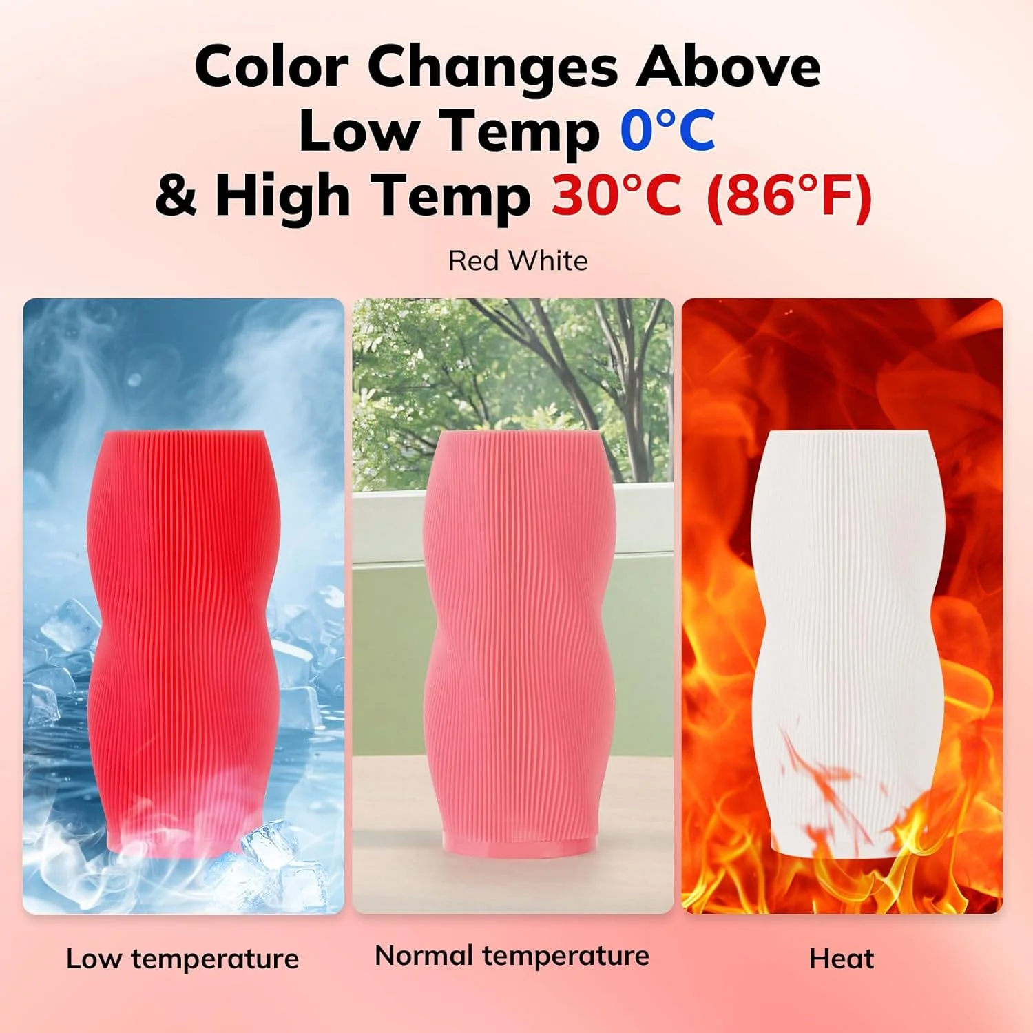 فیلامنت پرینتر سه بعدی آمولن، فیلامنت PLA تغییر دما قرمز به سفید 1.75 میلی متر، تغییر رنگ دما با دما، دقت ابعادی +/- 0.02 میلی متر، 1 کیلوگرم/2.2 پوند، مناسب برای اکثر پرینترهای FDM