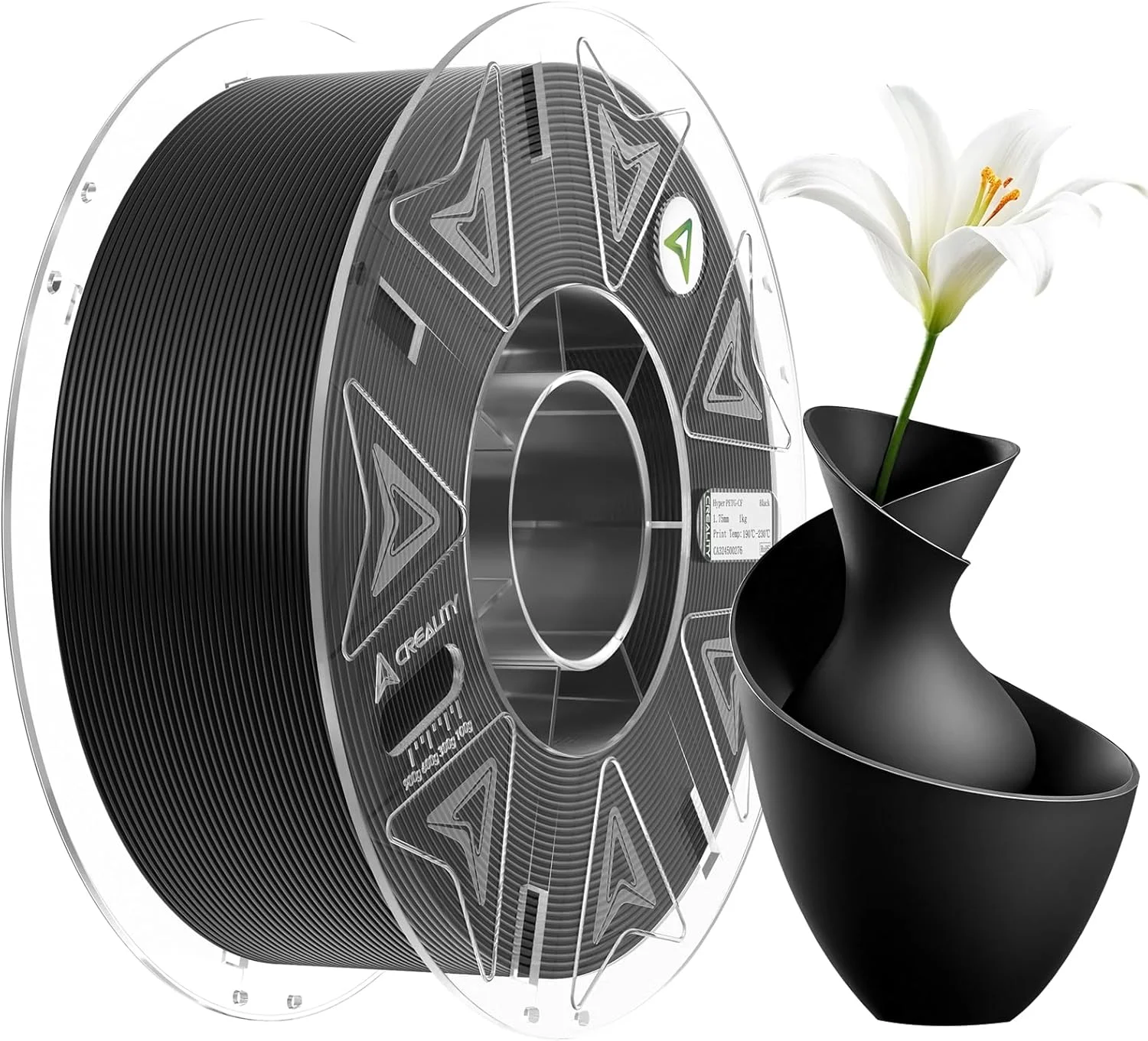 فیلامنت PLA هایپر Creality RFID - هدیه کریسمس، فیلامنت پرینتر سه بعدی 1 کیلوگرمی 1.75 میلی متری با تگ های RFID برای سیستم شناسایی خودکار فیلامنت Creality، مواد چاپ با سرعت بالا 30-600 میلی متر بر ثانیه (مشکی)