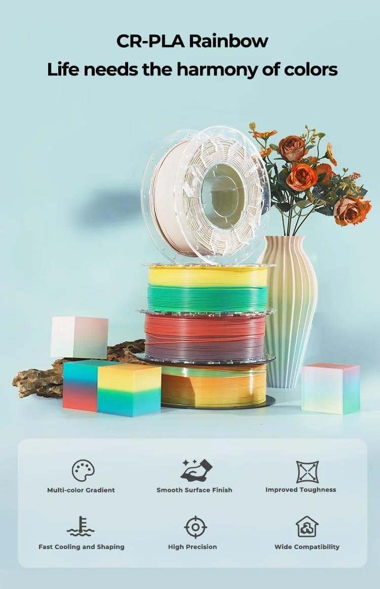 فیلامنت PLA کرالیتی 1.75 میلی‌متر، فیلامنت پرینتر سه بعدی، اسپول 1.0 کیلوگرمی (2.2 پوند)، بدون تاب برداشتن، چقرمگی بهبود یافته، دقت ابعادی ±0.03 میلی‌متر، فیلامنت پرینت، برای پرینترهای سه بعدی FDM (رنگین کمانی)