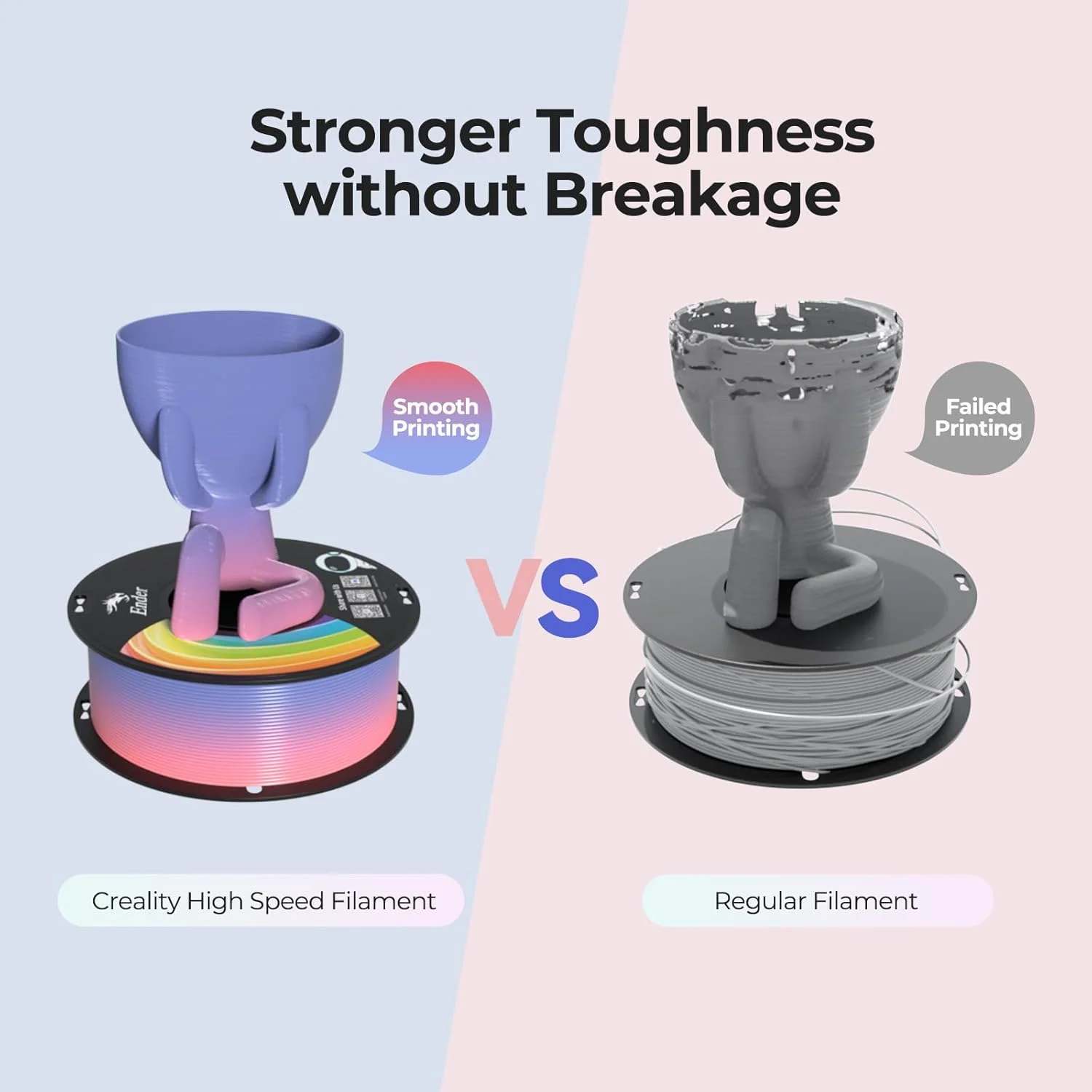 فیلامنت پرینتر سه بعدی کرالیتی 1.75 میلی متر، فیلامنت PLA+ رنگین کمانی ارتقا یافته، استحکام بالا، بدون گره خوردگی، بسته بندی خلاء، مناسب برای اکثر پرینترهای سه بعدی، قرقره 1 کیلوگرمی، دقت +/- 0.02 میلی متر، چند رنگ