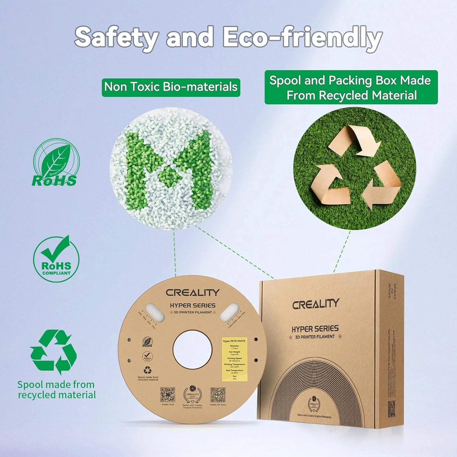 فیلامنت شفاف رسمی Creality Hyper PETG، شفاف 1.75 میلی‌متری، فیلامنت چاپگر سه بعدی PETG با سرعت بالا 600 میلی‌متر بر ثانیه، 1 کیلوگرم (2.2 پوند) در هر قرقره، دقت ابعادی ± 0.05 میلی‌متر