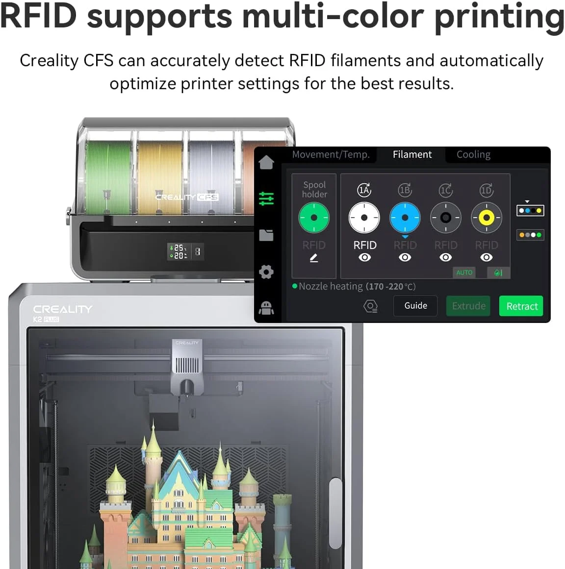 فیلامنت PLA هایپر Creality RFID - هدیه کریسمس، فیلامنت پرینتر سه بعدی 1 کیلوگرمی 1.75 میلی متری با تگ های RFID برای سیستم شناسایی خودکار فیلامنت Creality، مواد چاپ با سرعت بالا 30-600 میلی متر بر ثانیه (مشکی)