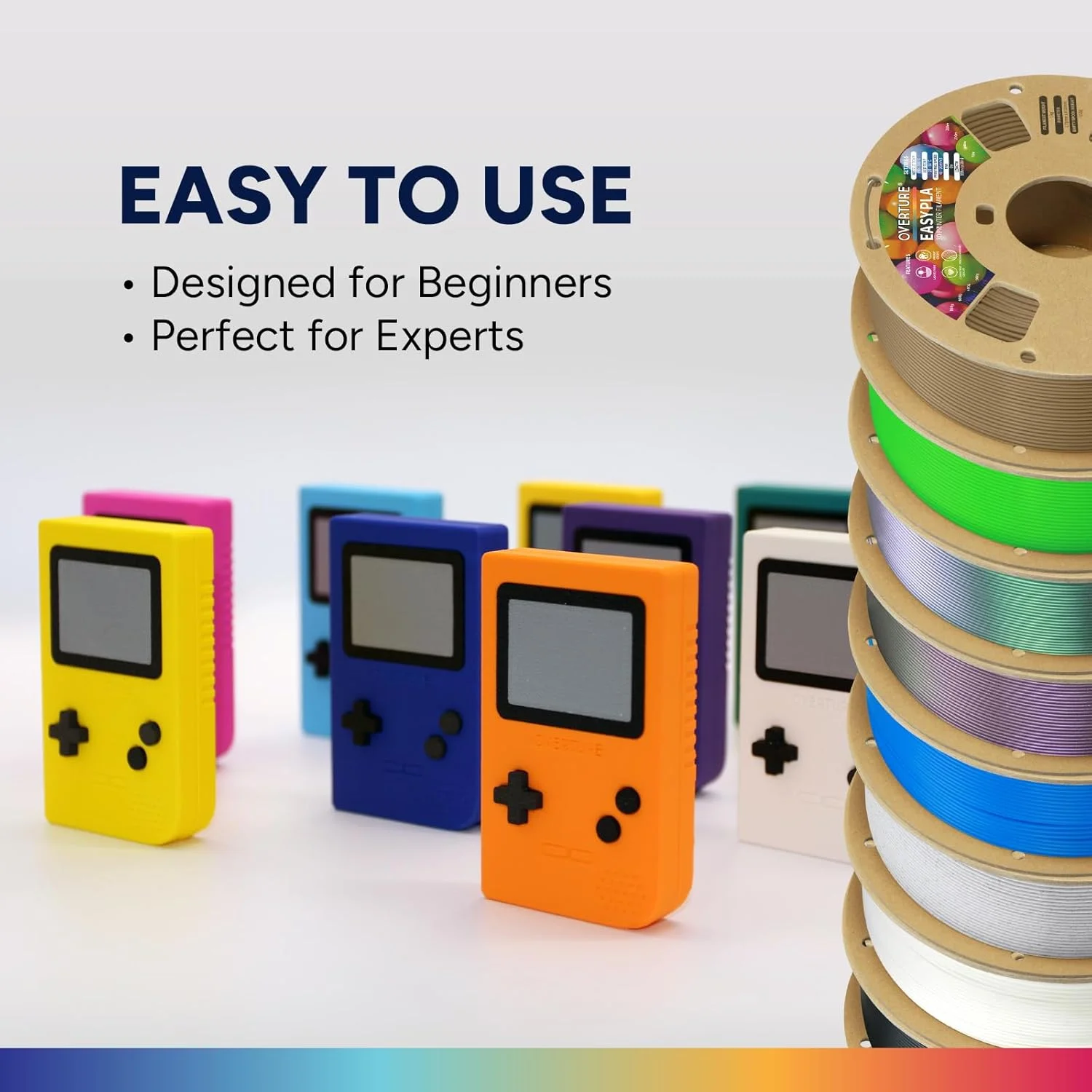 فیلامنت پرینتر سه بعدی PLA آسان OVERTURE، 1.75 میلی متر، قرقره مقوایی 1 کیلوگرمی (2.2 پوند)، دقت ابعادی +/- 0.02 میلی متر، مناسب برای اکثر پرینترهای FDM (نارنجی آسان)
