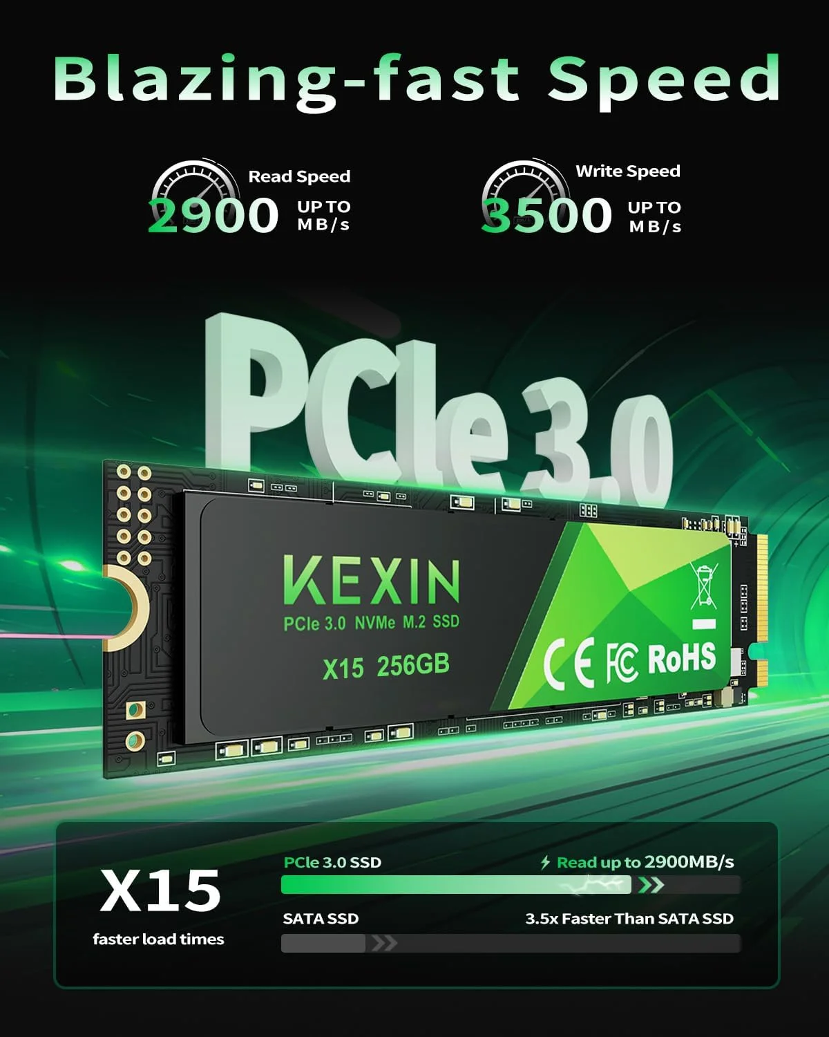 درایو حالت جامد داخلی KEXIN SSD M.2 NVMe با ظرفیت 256 گیگابایت، M.2 2280، PCIe Gen 3.0، سرعت خواندن تا 2800 مگابایت بر ثانیه، سرعت نوشتن 2300 مگابایت بر ثانیه، فلش 3D NAND، درایو حالت جامد داخلی برای علاقه مندان به کامپیوتر و گیمرها