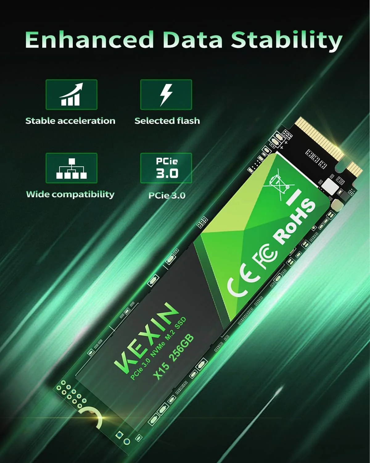 درایو حالت جامد داخلی KEXIN SSD M.2 NVMe با ظرفیت 256 گیگابایت، M.2 2280، PCIe Gen 3.0، سرعت خواندن تا 2800 مگابایت بر ثانیه، سرعت نوشتن 2300 مگابایت بر ثانیه، فلش 3D NAND، درایو حالت جامد داخلی برای علاقه مندان به کامپیوتر و گیمرها