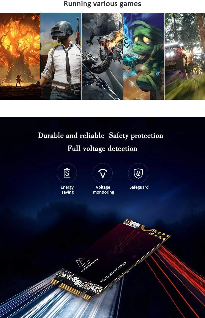 درایو حالت جامد داخلی M.2 2242 SSD 128GB Ngff کینگ شارک، هارد درایو با عملکرد بالا برای لپ تاپ رومیزی SATA III 6Gb/s شامل SSD (128GB, M.2 2242)