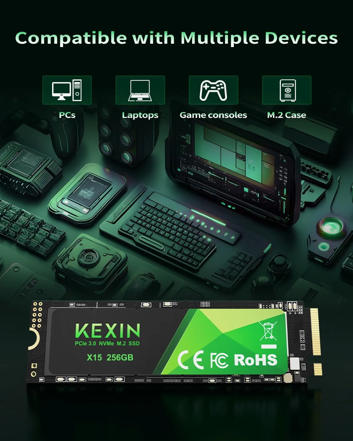درایو حالت جامد داخلی KEXIN SSD M.2 NVMe با ظرفیت 256 گیگابایت، M.2 2280، PCIe Gen 3.0، سرعت خواندن تا 2800 مگابایت بر ثانیه، سرعت نوشتن 2300 مگابایت بر ثانیه، فلش 3D NAND، درایو حالت جامد داخلی برای علاقه مندان به کامپیوتر و گیمرها