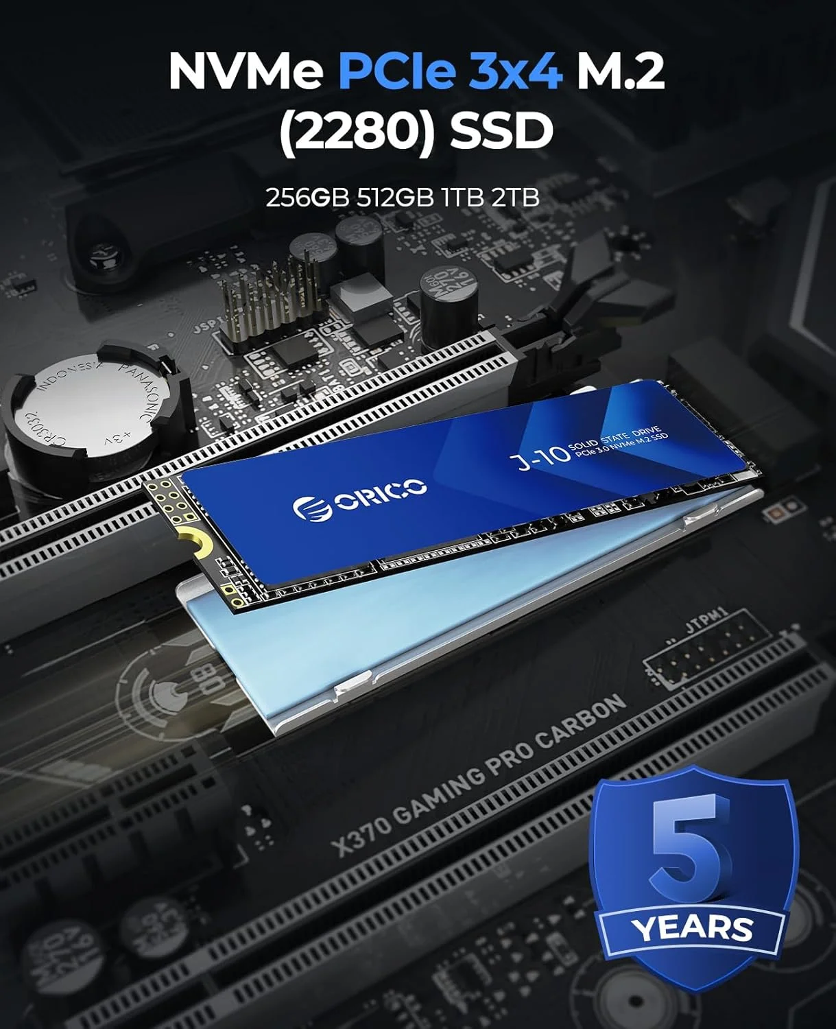 ORICO NVMe SSD 2TB M.2 با هیت سینک، سرعت تا 3100 مگابایت بر ثانیه PCIe Gen3x4 2280 درایو حالت جامد داخلی، SLC Cache 3D NAND، سازگار با لپ تاپ و کامپیوترهای رومیزی - J10