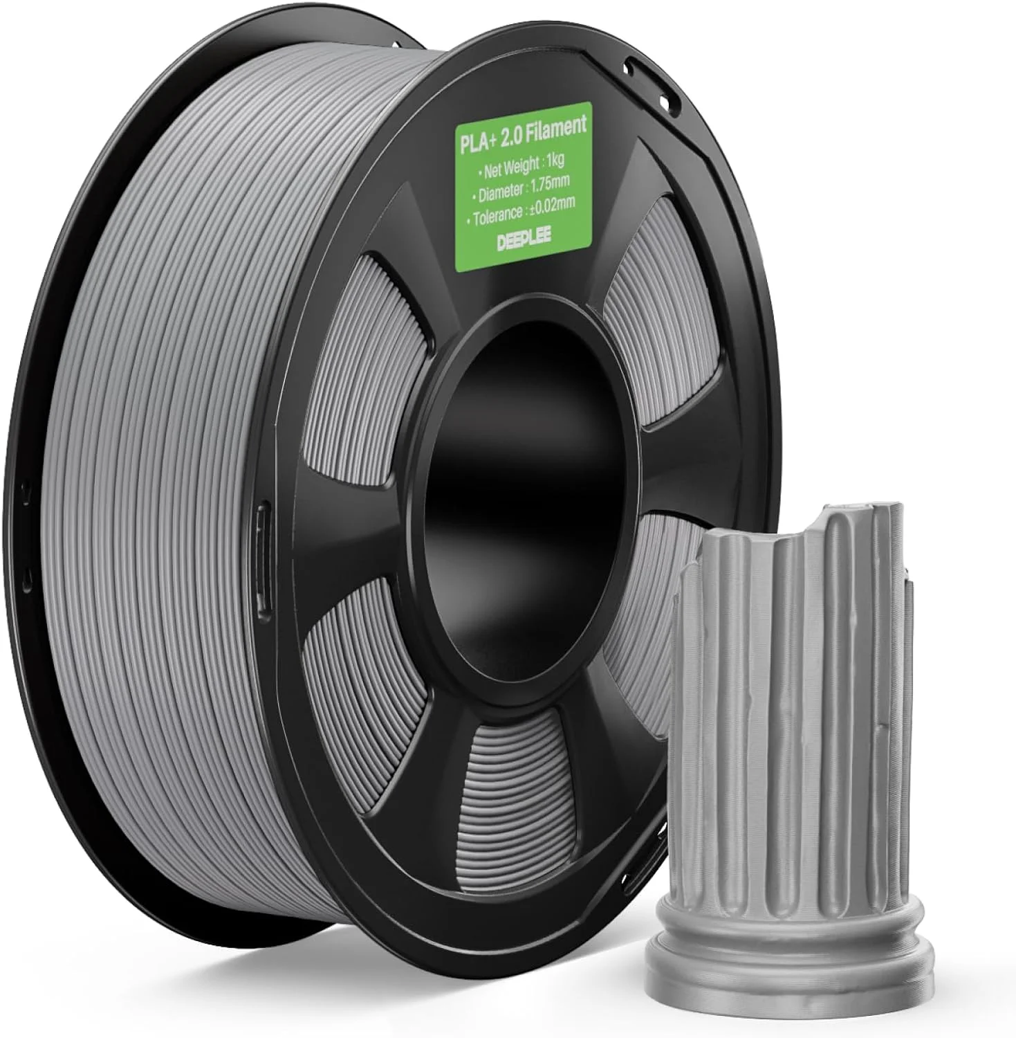 فیلامنت PLA+ 2.0 دیپلی 1.75mm، فیلامنت پرینتر سه بعدی با چقرمگی قوی تر، خاکستری 1 کیلوگرم، فیلامنت PLA پلاس ارتقا یافته پرینتر سه بعدی، فیلامنت PLA+ سرعت بالا برای اکثر پرینترهای سه بعدی FDM