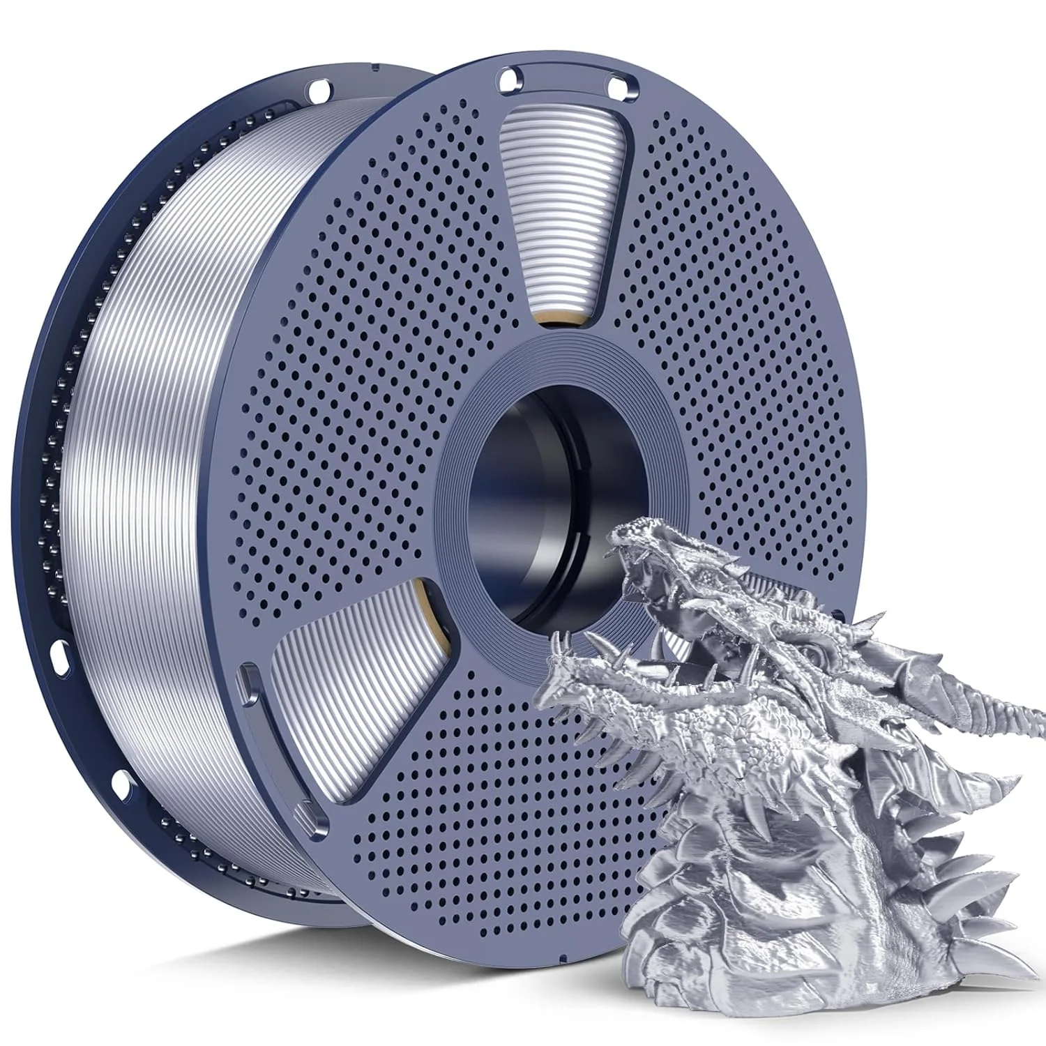 فیلامنت ابریشمی PLA+ سانلو، سایز 1.75 میلی‌متر، نسخه ارتقا یافته 2025، سازگار با قرقره پرینتر سه بعدی Bambulab، وزن 1 کیلوگرم (2.2 پوند)، دقت ابعادی 1.75 میلی‌متر +/- 0.02 میلی‌متر، نقره‌ای