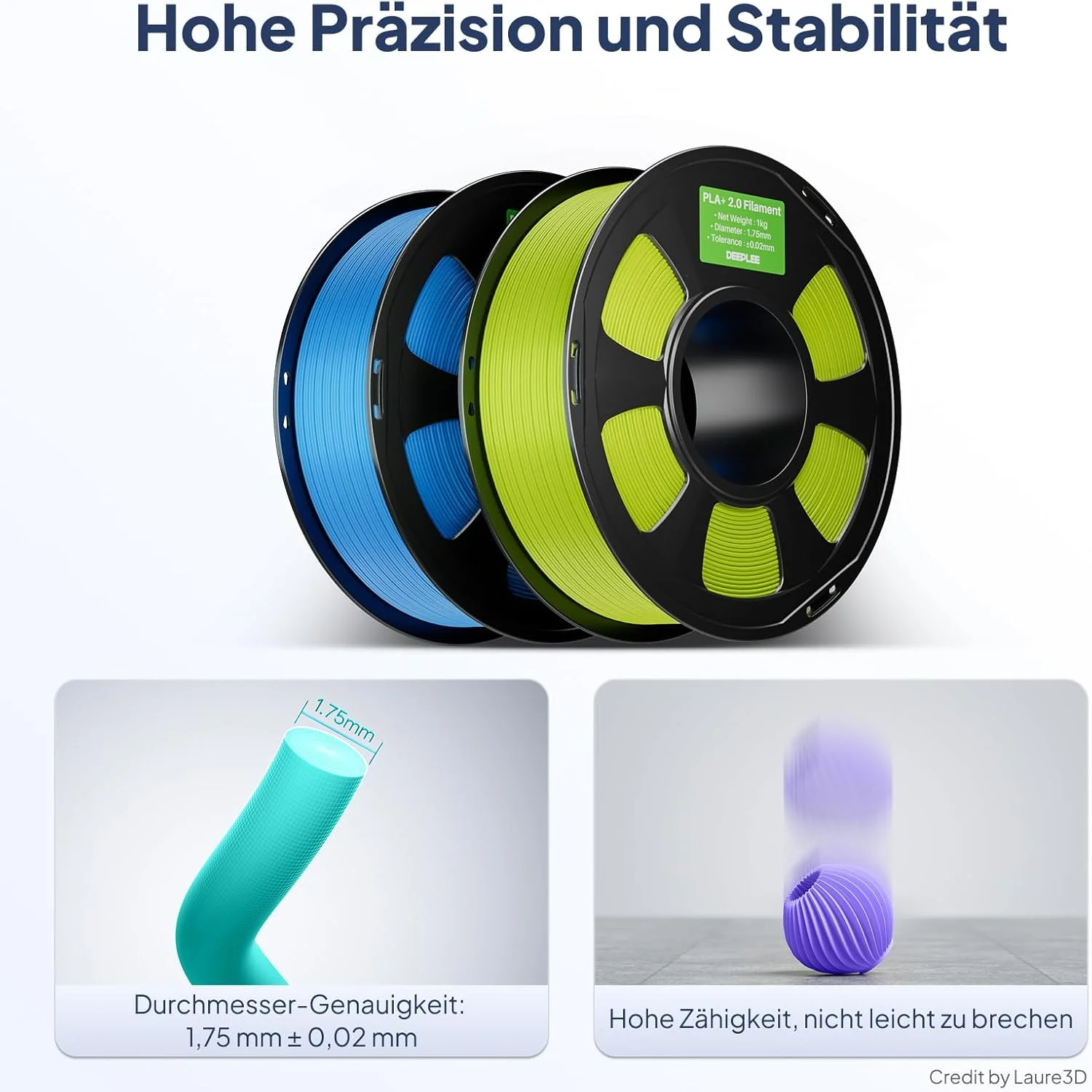 فیلامنت PLA+ 2.0 دیپلی 1.75mm، فیلامنت پرینتر سه بعدی با چقرمگی قوی تر، خاکستری 1 کیلوگرم، فیلامنت PLA پلاس ارتقا یافته پرینتر سه بعدی، فیلامنت PLA+ سرعت بالا برای اکثر پرینترهای سه بعدی FDM