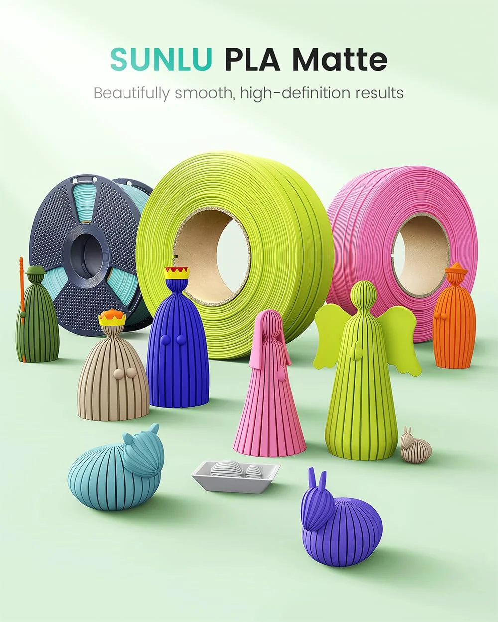 فیلامنت PLA مات سانلو، سایز 1.75 میلی‌متر، رنگ سبز لیمویی، 1 کیلوگرم، فیلامنت پرینتر سه بعدی، بافت سطح مات، سبز روشن