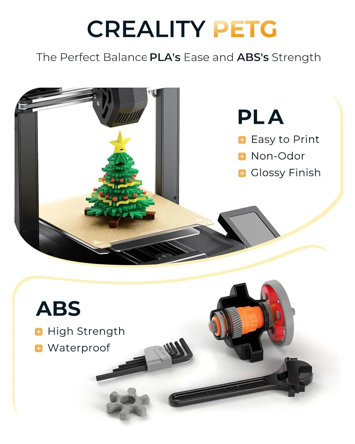 فیلامنت پرینتر سه بعدی PETG رسمی کرالیتی 1.75mm 1KG (2.2lbs)، دقت بالا، چقرمگی قوی، بدون بو، جریان بهتر، ضد رطوبت