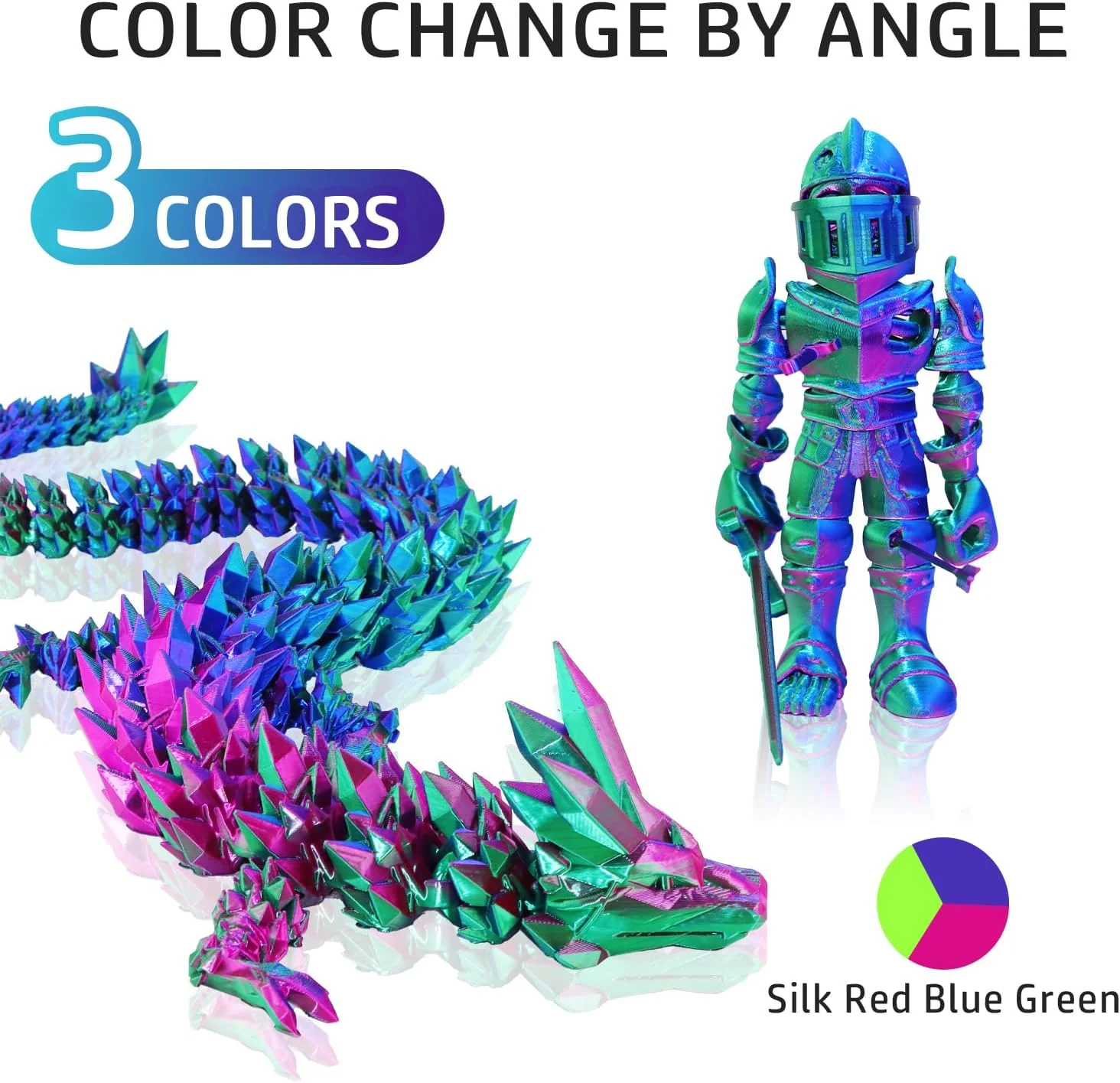 فیلامنت پرینتر سه بعدی LOVOON، فیلامنت PLA سه رنگ 1.75 میلی متری ابریشمی رنگین کمانی سبز-قرمز-آبی، لوازم جانبی پرینت سه بعدی فیلامنت PLA چند رنگ، دقت ابعادی +/- 0.02 میلی متر، 1 کیلوگرم