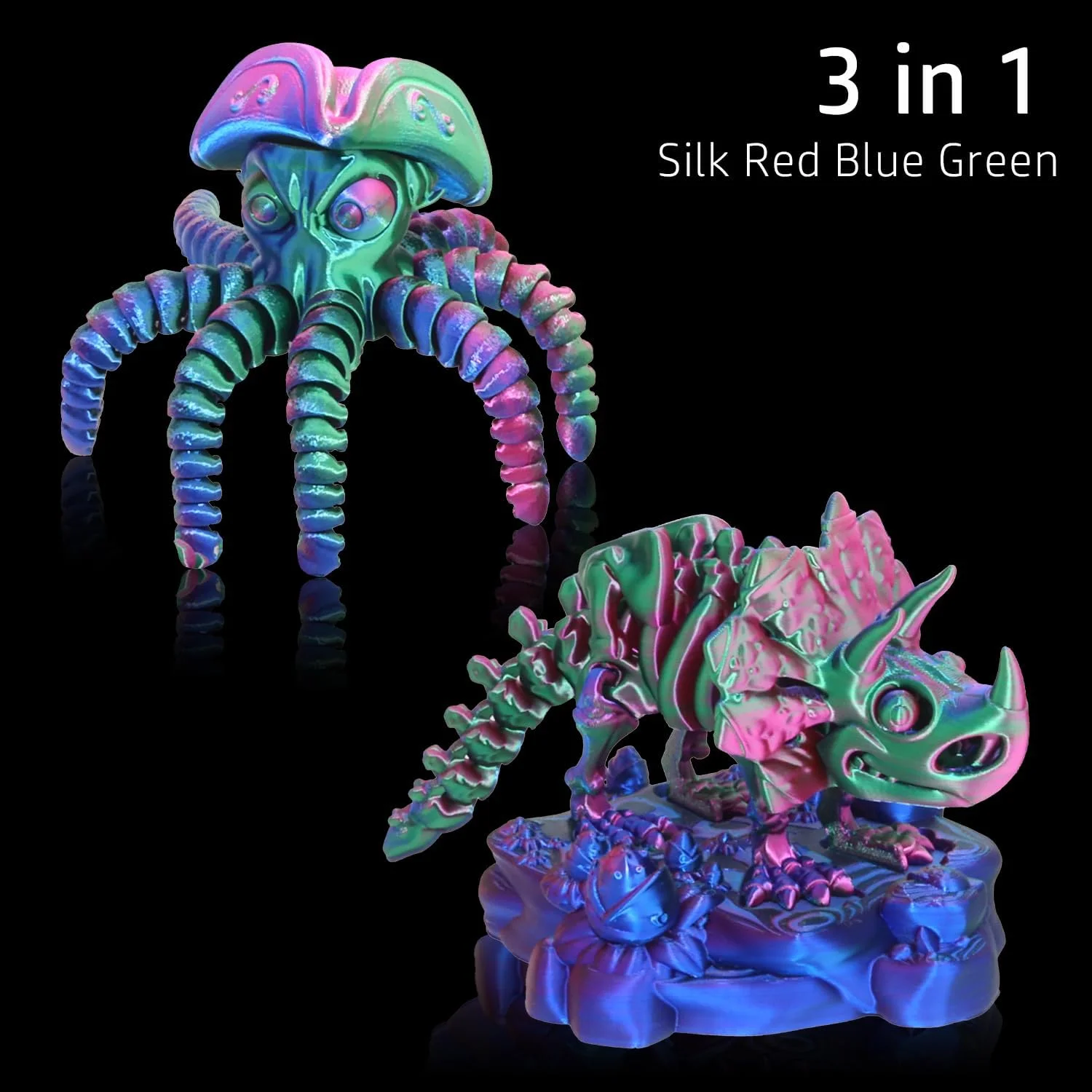 فیلامنت پرینتر سه بعدی LOVOON، فیلامنت PLA سه رنگ 1.75 میلی متری ابریشمی رنگین کمانی سبز-قرمز-آبی، لوازم جانبی پرینت سه بعدی فیلامنت PLA چند رنگ، دقت ابعادی +/- 0.02 میلی متر، 1 کیلوگرم