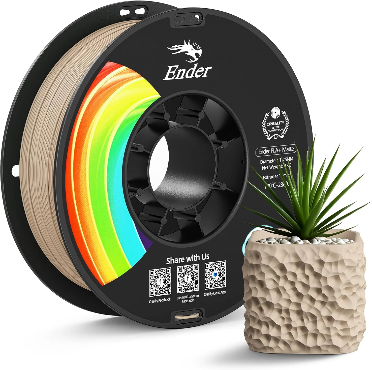 فیلامنت PLA+ مات کرالیتی 1.75 میلی‌متر قهوه‌ای، 1 کیلوگرم، پرداخت بدون درخشش، فیلامنت PLA پرینتر سه بعدی، تاب برداشتن کم، خطوط لایه حداقل، رنگ زنده، دقت ابعادی +/- 0.02 میلی‌متر، چاپ آسان، قهوه‌ای روشن مات