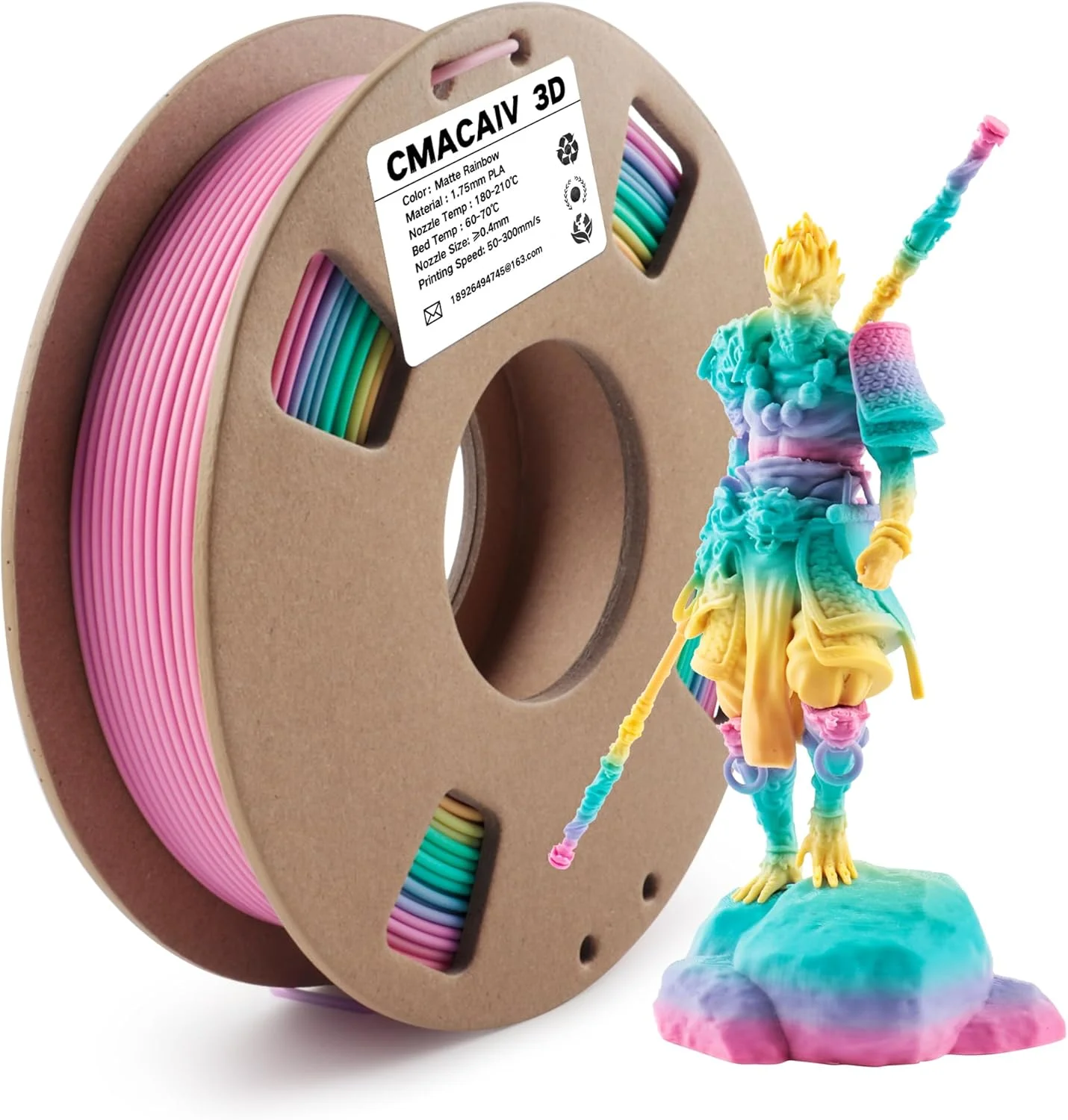 فیلامنت پرینتر سه بعدی PLA از مواد اولیه ایالات متحده، فیلامنت رنگین کمانی مات براق، تغییر رنگ بر اساس طول PLA، مناسب برای اکثر پرینترهای سه بعدی FDM، قرقره 250 گرمی، رنگین کمان درخشان