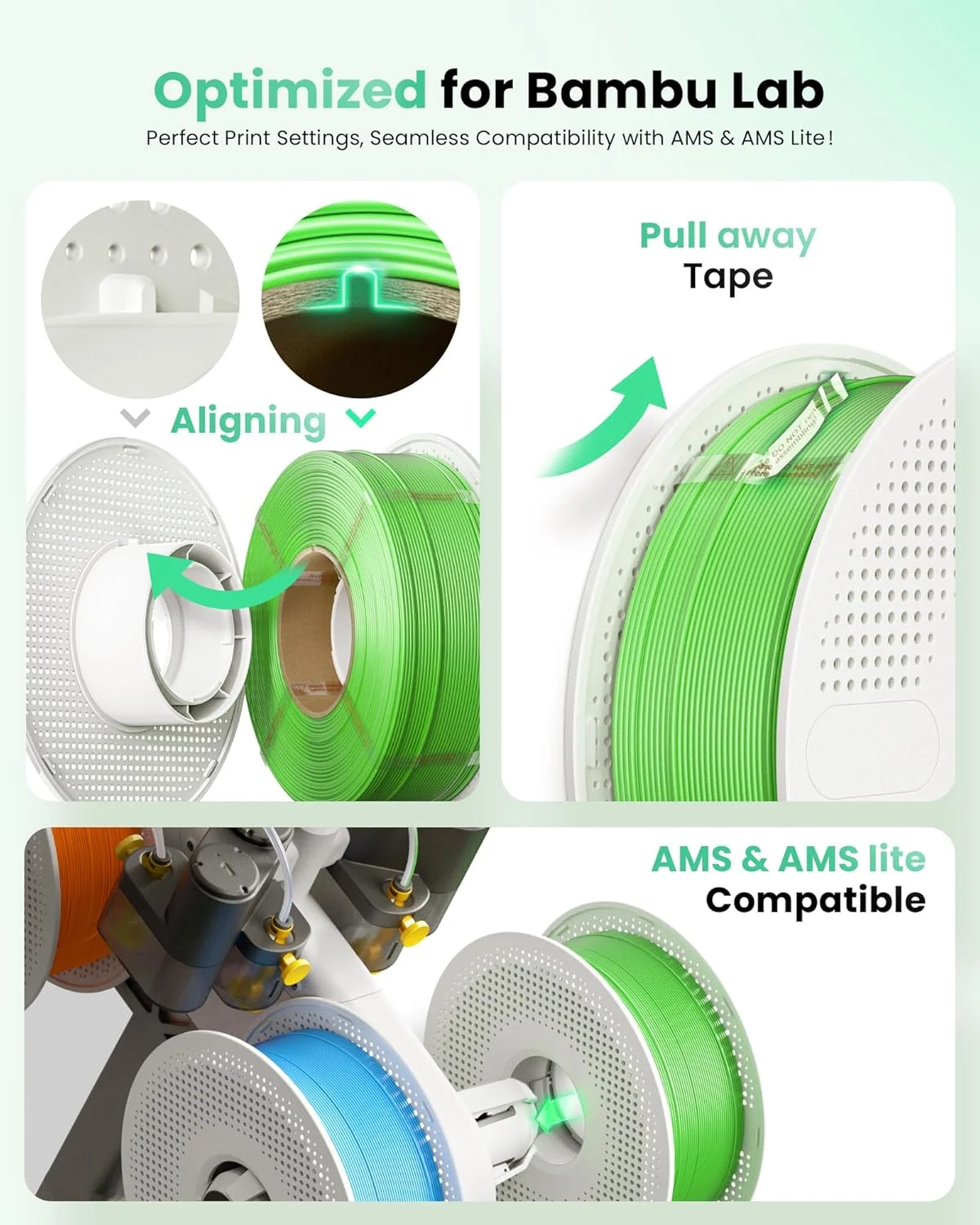 فیلامنت PLA 1.75mm برای پرینتر سه بعدی (قابل شارژ)، 1 کیلوگرم قابل شارژ برای قرقره های قابل استفاده مجدد (2.2 پوند)، فیلامنت چاپ سه بعدی با کیفیت عالی برای پرینترهای سه بعدی Bambu lab، مشکی