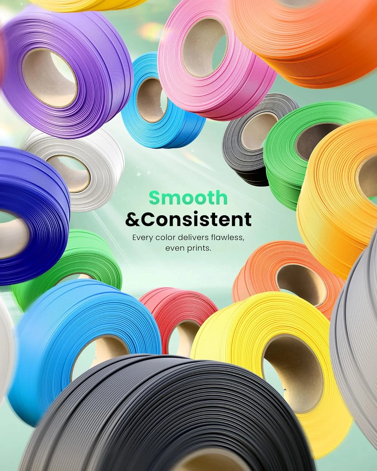 فیلامنت PLA 1.75mm برای پرینتر سه بعدی (قابل شارژ)، 1 کیلوگرم قابل شارژ برای قرقره های قابل استفاده مجدد (2.2 پوند)، فیلامنت چاپ سه بعدی با کیفیت عالی برای پرینترهای سه بعدی Bambu lab، مشکی