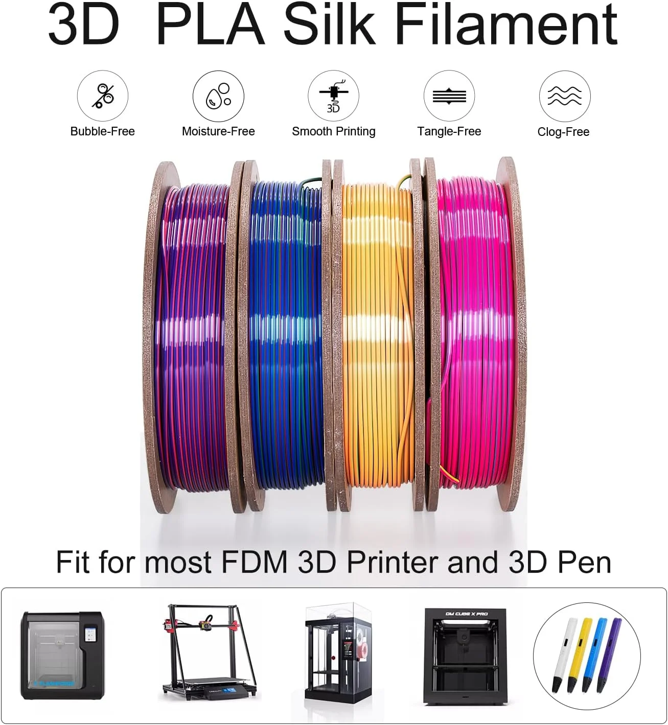 بسته فیلامنت پرینتر سه بعدی PLA ابریشمی سه رنگ 1.75 میلی متر، بسته چندتایی فیلامنت PLA تغییر رنگ دهنده، 4 قرقره 250 گرمی (چند رنگ: قرمز و زرد و آبی؛ قرمز و آبی و سبز؛ قرمز و بنفش و طلایی؛ نارنجی و آبی و سبز)