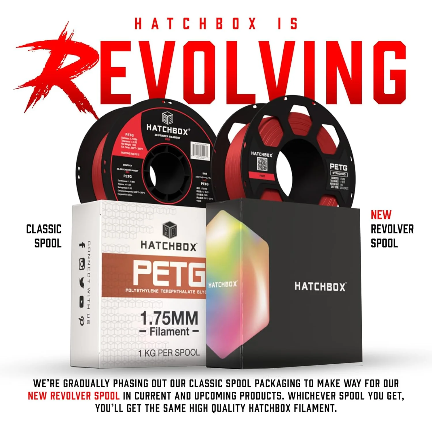 فیلامنت پرینتر سه بعدی PETG هچباکس، دقت ابعادی +/- 0.03 میلی متر، اسپول 1 کیلوگرمی، 1.75 میلی متر، مشکی