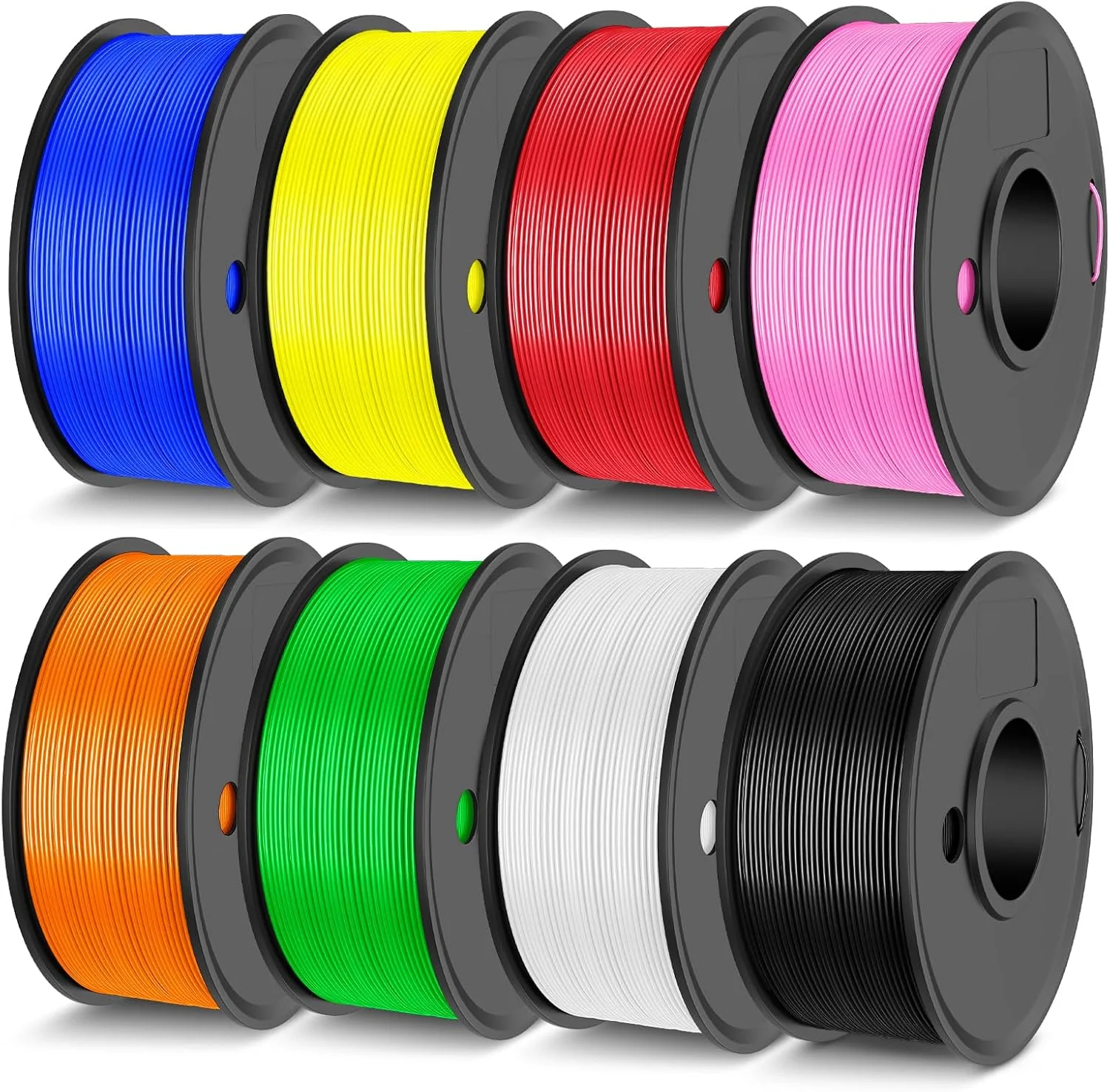 بسته فیلامنت PETG جیو 1.75 میلی‌متری 2 کیلوگرمی، فیلامنت پرینتر سه بعدی PETG با چقرمگی بالا، دقت ابعادی +/- 0.02 میلی‌متر، مناسب برای اکثر پرینترهای سه بعدی FDM (مشکی، سفید، سبز، قرمز، آبی، نارنجی، زرد، صورتی)