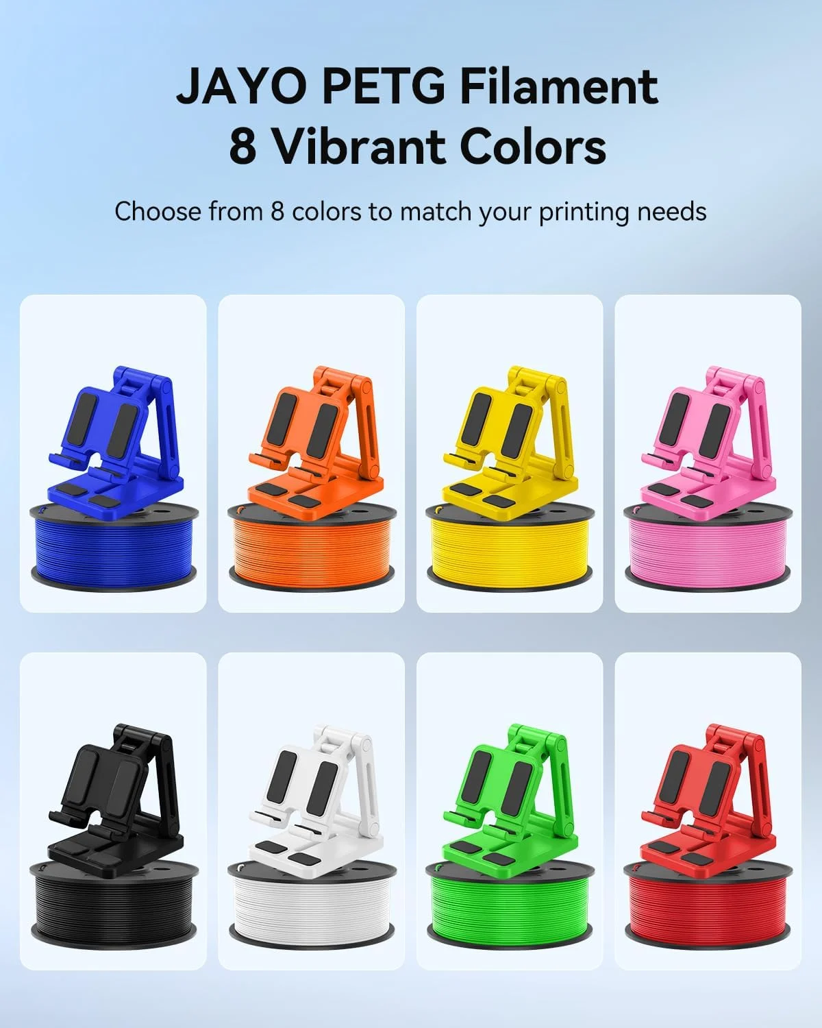 بسته فیلامنت PETG جیو 1.75 میلی‌متری 2 کیلوگرمی، فیلامنت پرینتر سه بعدی PETG با چقرمگی بالا، دقت ابعادی +/- 0.02 میلی‌متر، مناسب برای اکثر پرینترهای سه بعدی FDM (مشکی، سفید، سبز، قرمز، آبی، نارنجی، زرد، صورتی)