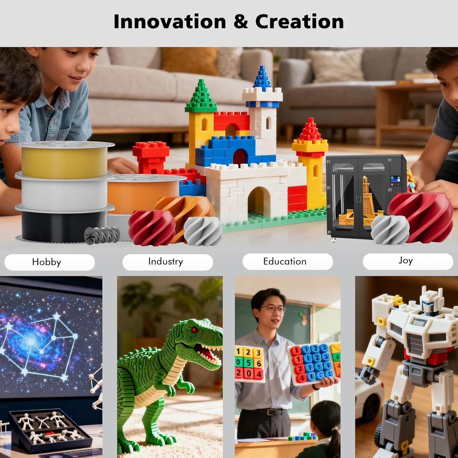 فیلامنت پرینت سه بعدی ABS JOY FUTURE، فیلامنت پرینتر سه بعدی، دقت ابعادی 1.75 میلی متر +/- 0.02 میلی متر، مقاومت عالی، بدون بو غیر سمی، پایداری، سخت، فیلامنت چاپ 1 کیلوگرمی (2.2 پوند) (نارنجی)