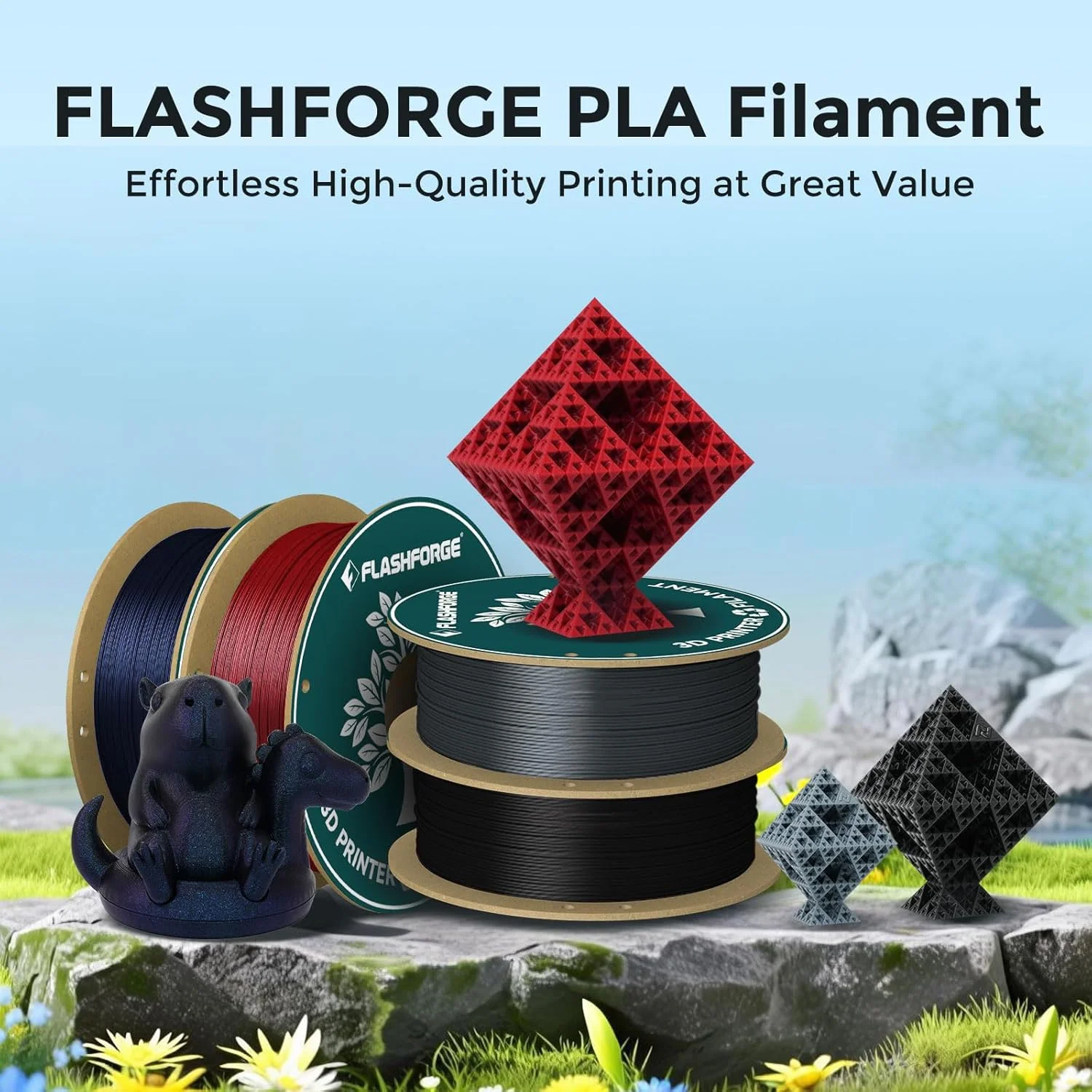 فیلامنت PLA مشکی FLASHFORGE، بسته ارتقاء فیلامنت پرینتر سه بعدی 2 کیلوگرمی (4.4 پوند) قرقره مقوایی، فیلامنت چاپ سه بعدی با کاربری آسان و مناسب برای اکثر پرینترهای سه بعدی FDM