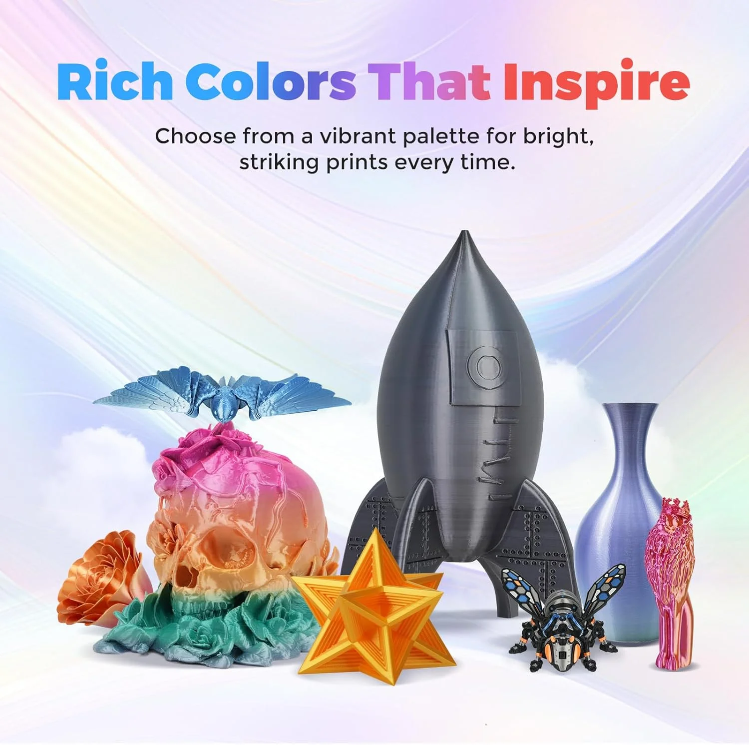 فیلامنت ابریشمی PLA فلاش‌فروج 1.75 میلی‌متر، فیلامنت پرینتر سه بعدی 1 کیلوگرم، بافت صاف و ابریشمی، دقت ابعادی +/- 0.02 میلی‌متر