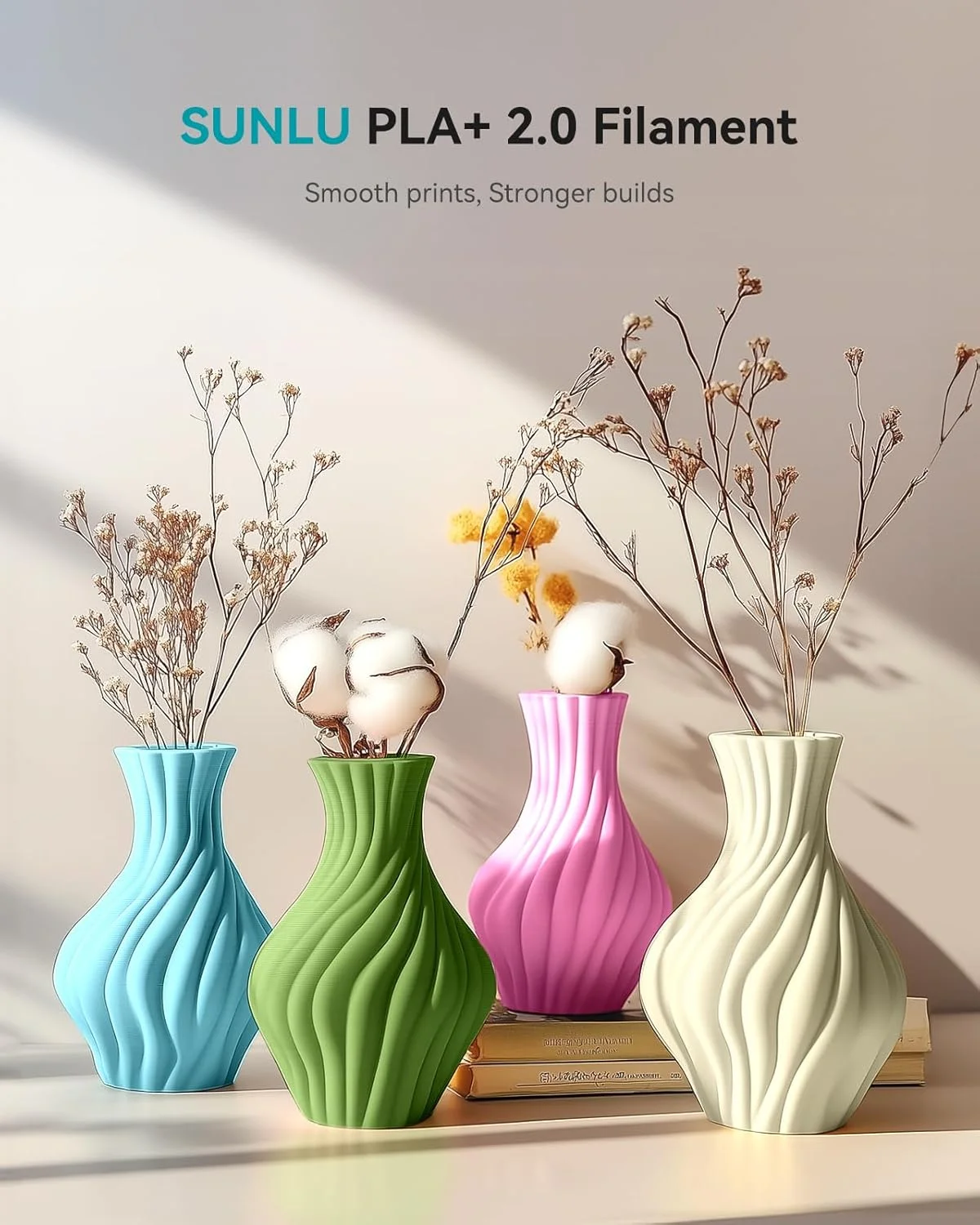 بسته فیلامنت PLA+2.0، 1.75 میلی‌متری، بسته فیلامنت چاپگر سه بعدی چند رنگ، بسته بندی جداگانه وکیوم شده، قرقره 250 گرمی، 8 رول، سفید استخوانی + نیمه شب + قرمز + زرد + سبز زیتونی + آبی + نارنجی + بنفش