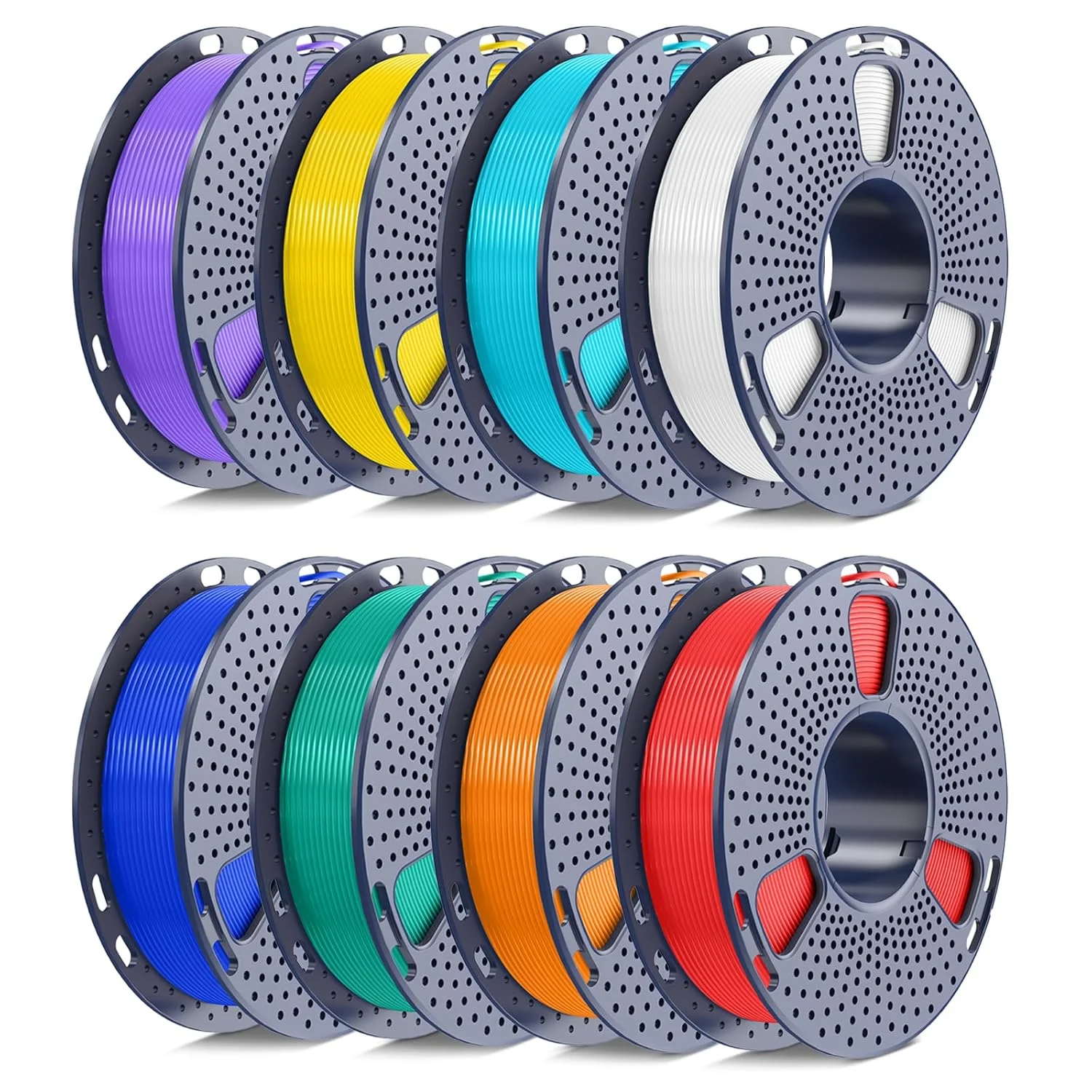 بسته فیلامنت PLA ۲۵۰ گرمی ۱.۷۵ میلی‌متری، فیلامنت پرینتر سه بعدی SUNLU با پیچش منظم، بسته‌بندی وکیوم تکی، قرقره ۲۵۰ گرمی، ۸ رول، سفید+قرمز+نارنجی+زرد+سبز+آبی+فیروزه‌ای+بنفش