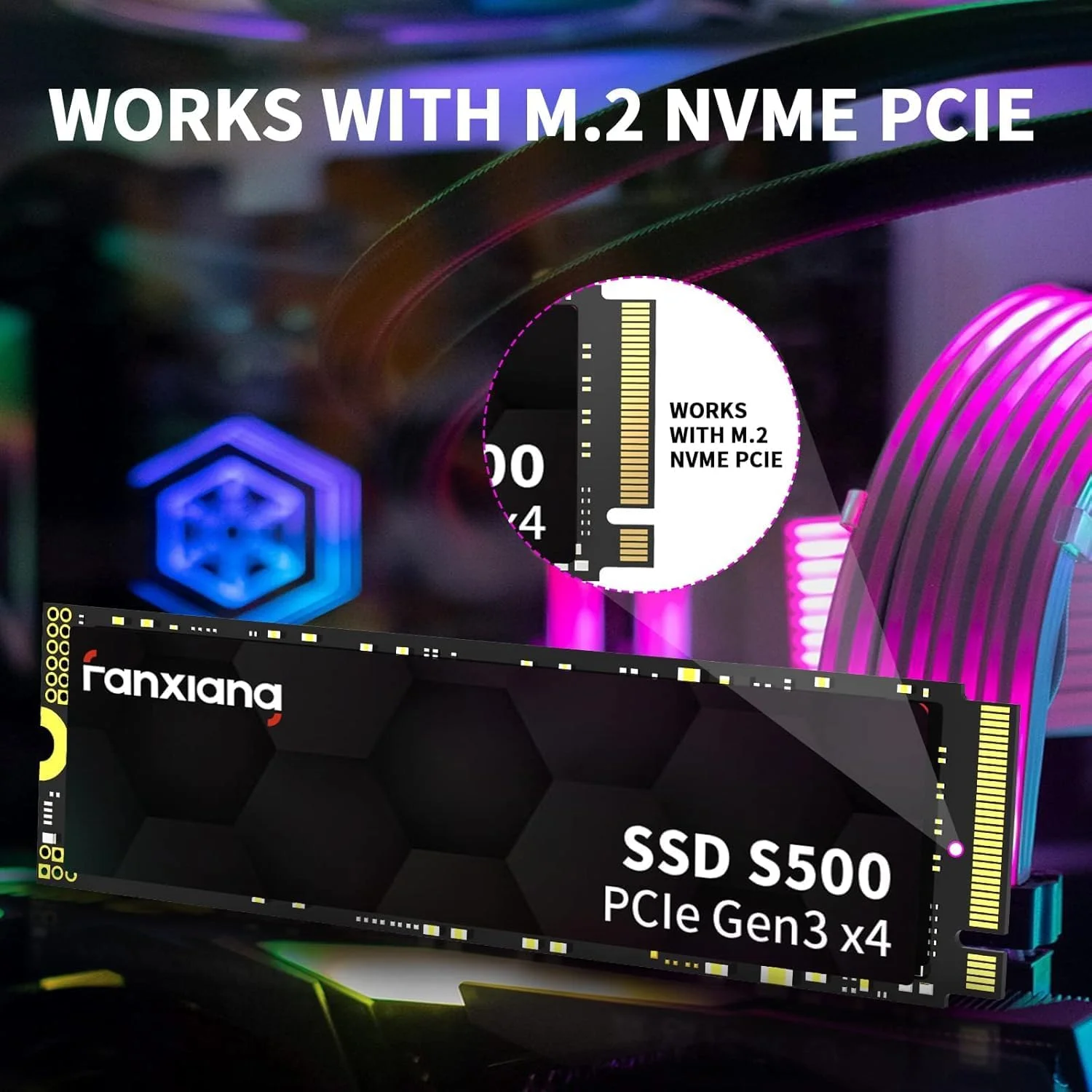 درایو حالت جامد NVMe فن‌ژیانگ 512 گیگابایت، M.2 SSD 512 گیگابایت تا 2100 مگابایت بر ثانیه، درایوهای حالت جامد داخلی PCIe Gen3×4، M.2 2280 3D NAND با برچسب خنک‌کننده گرافیتی - S500